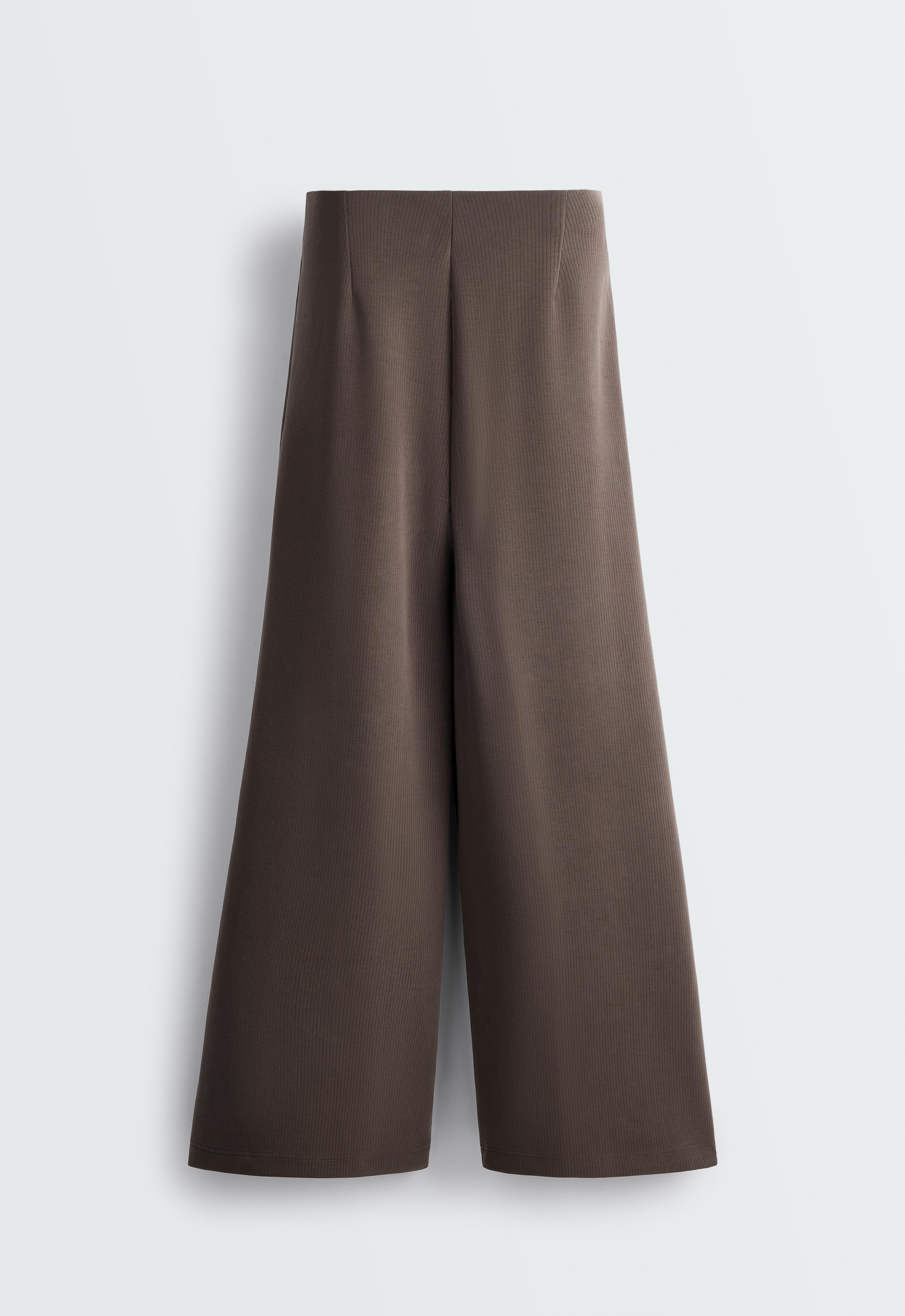 Wide striped trousers with modal — BROWN