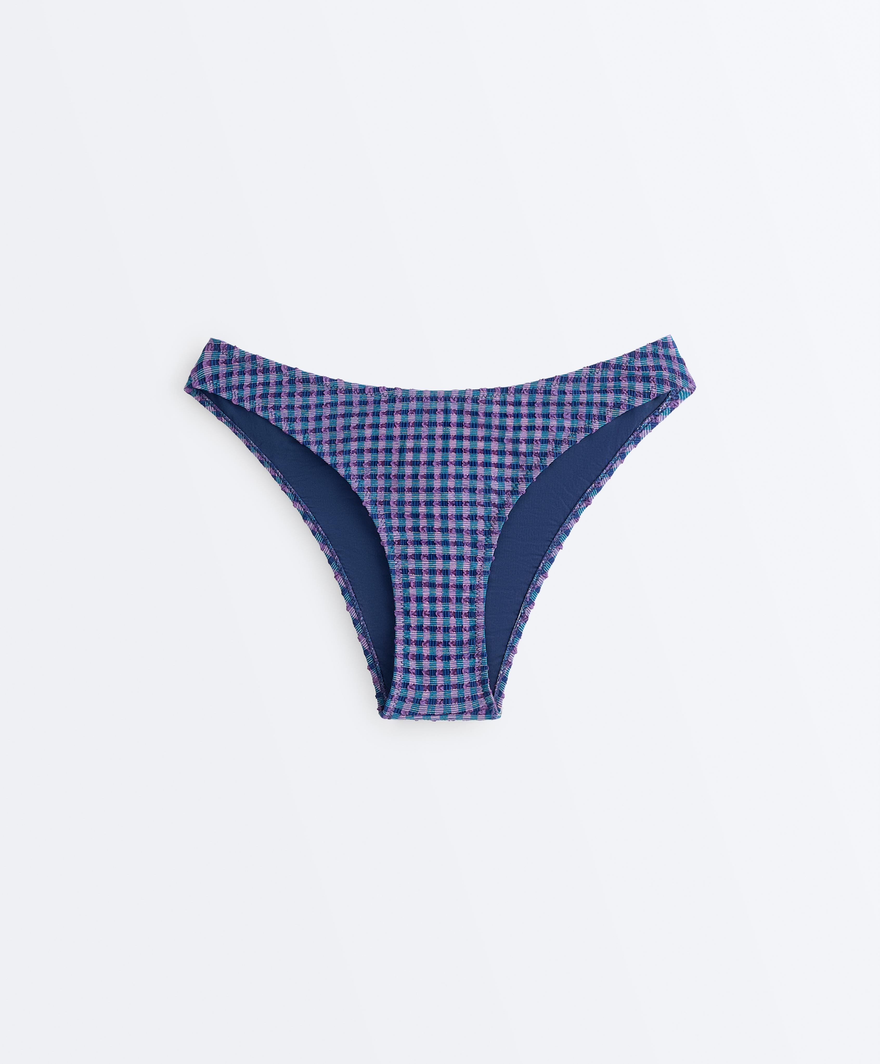 Gingham U-cut medium-coverage bikini briefs — NAVY BLUE