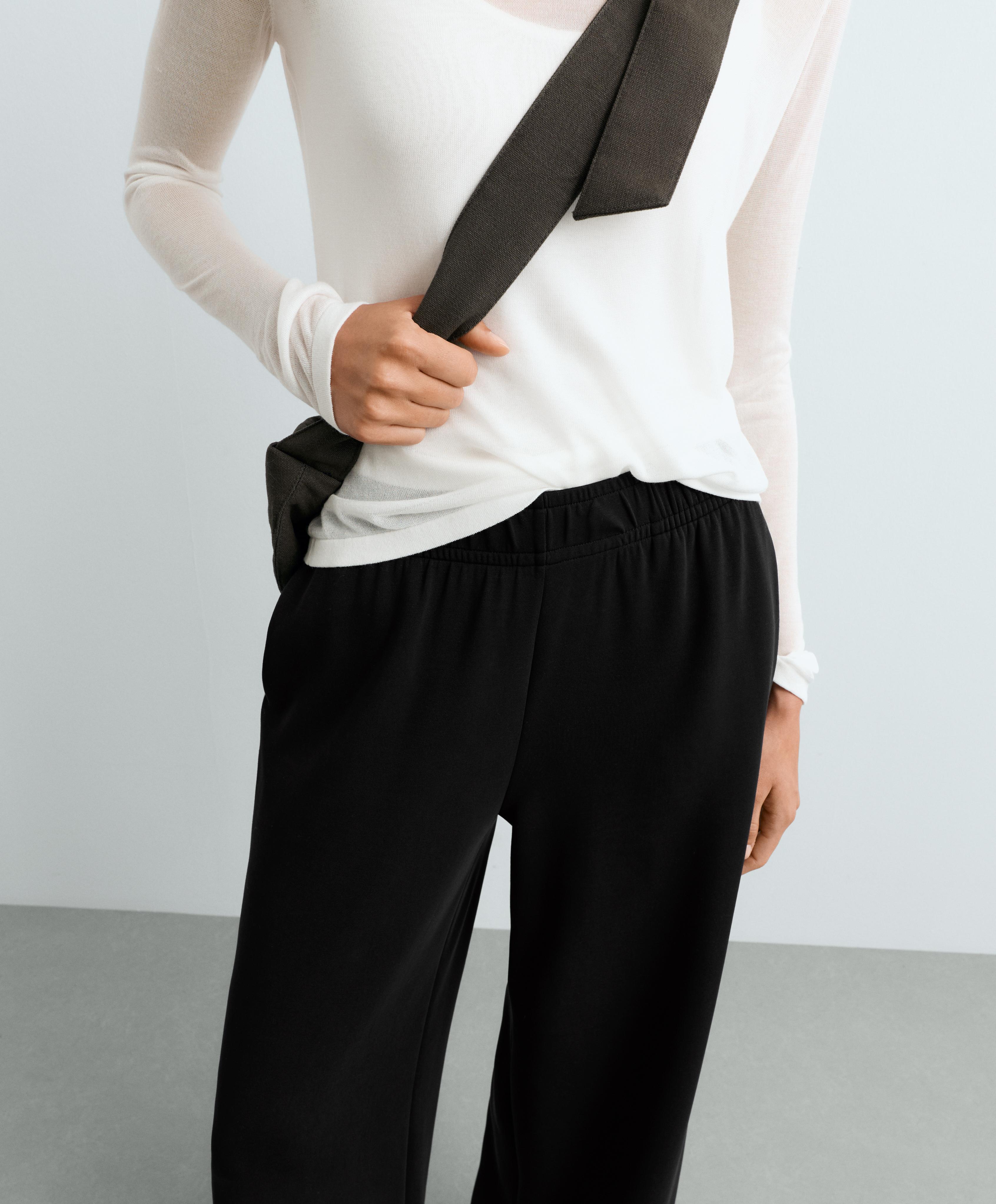 Wide-leg modal piping trousers — BLACK