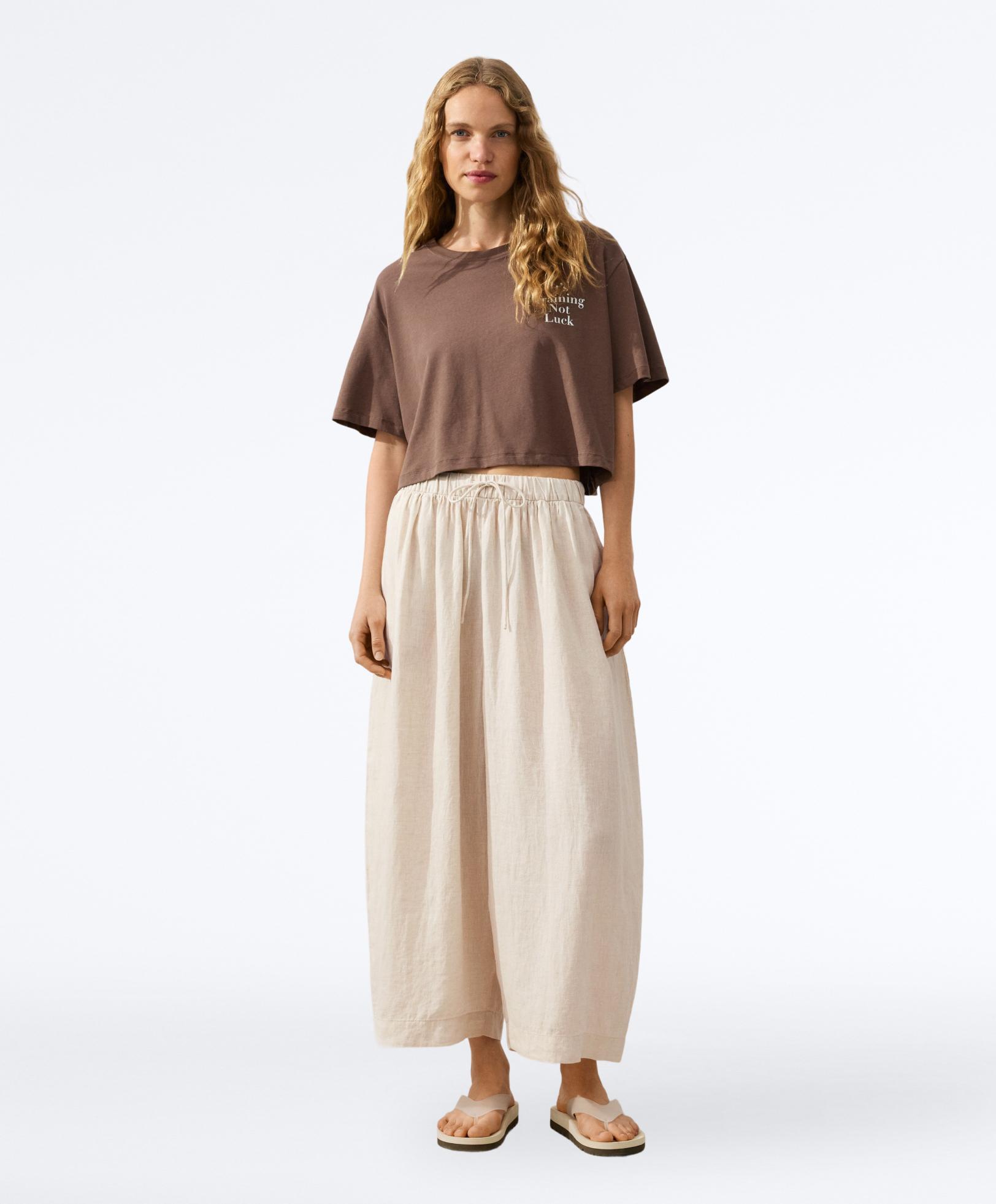 100% linen crop balloon trousers — SAND MELANGE