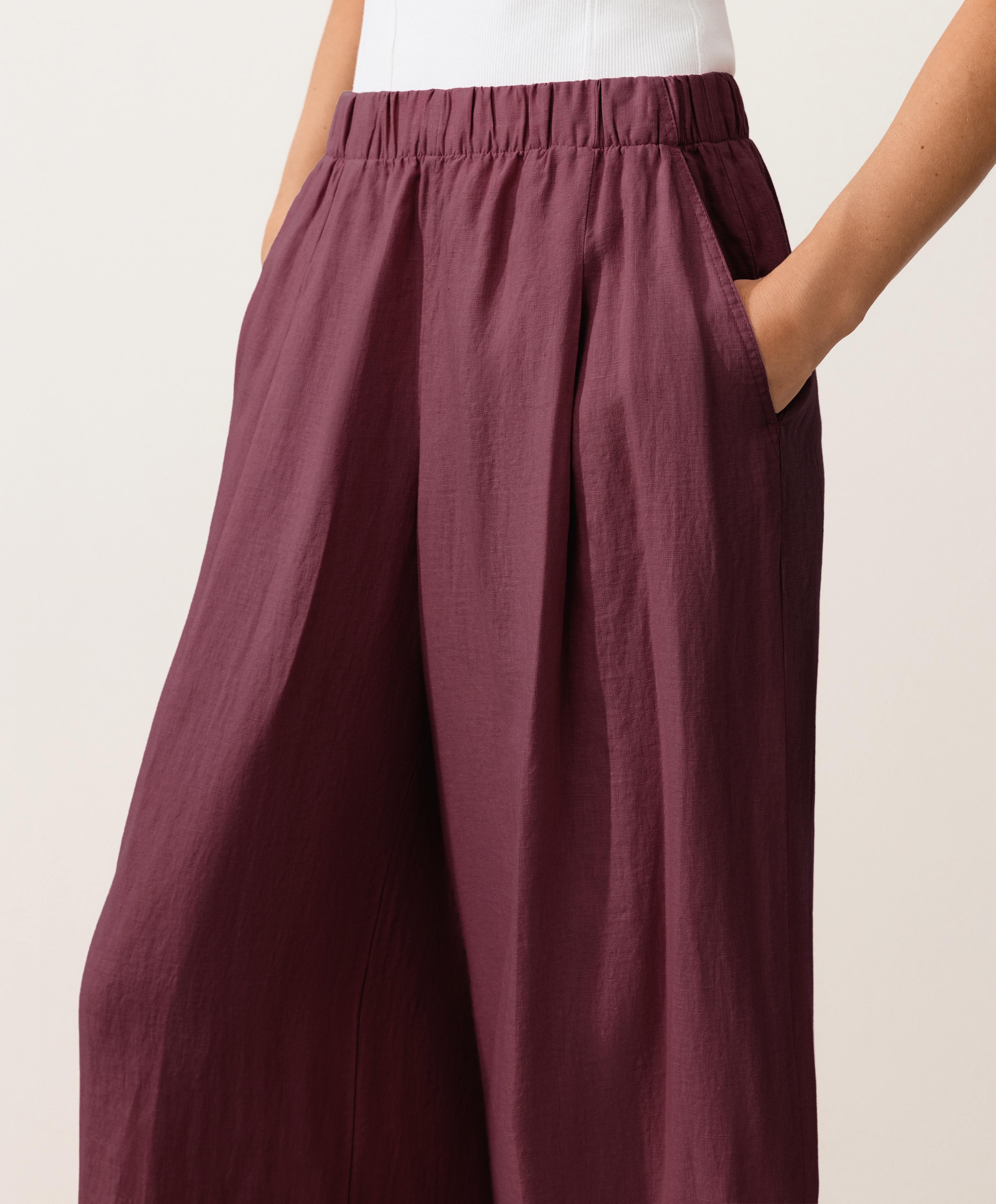 100% linen wide-leg trousers — CHERRY
