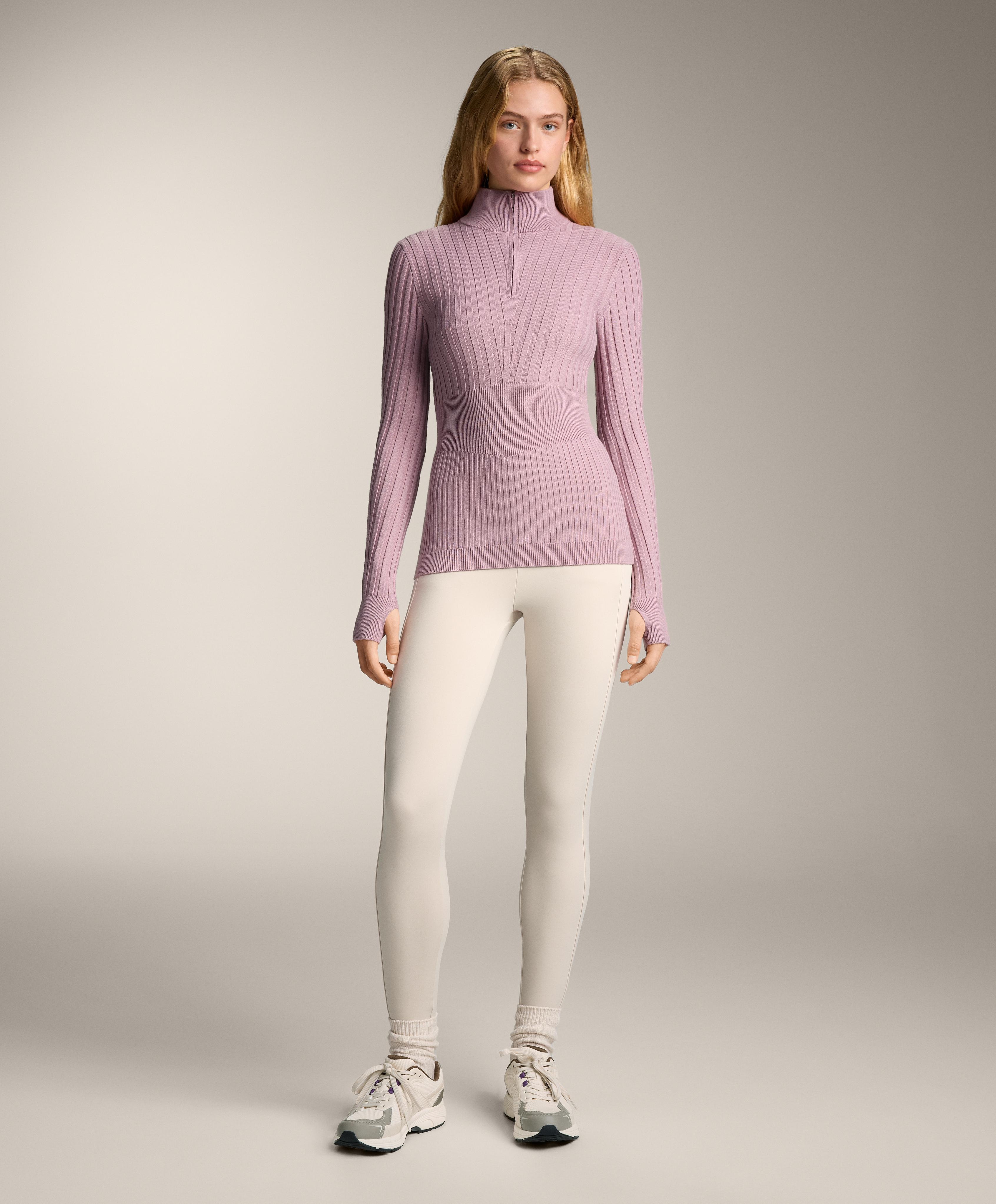 Thermal base layer rib knit T-shirt with peak