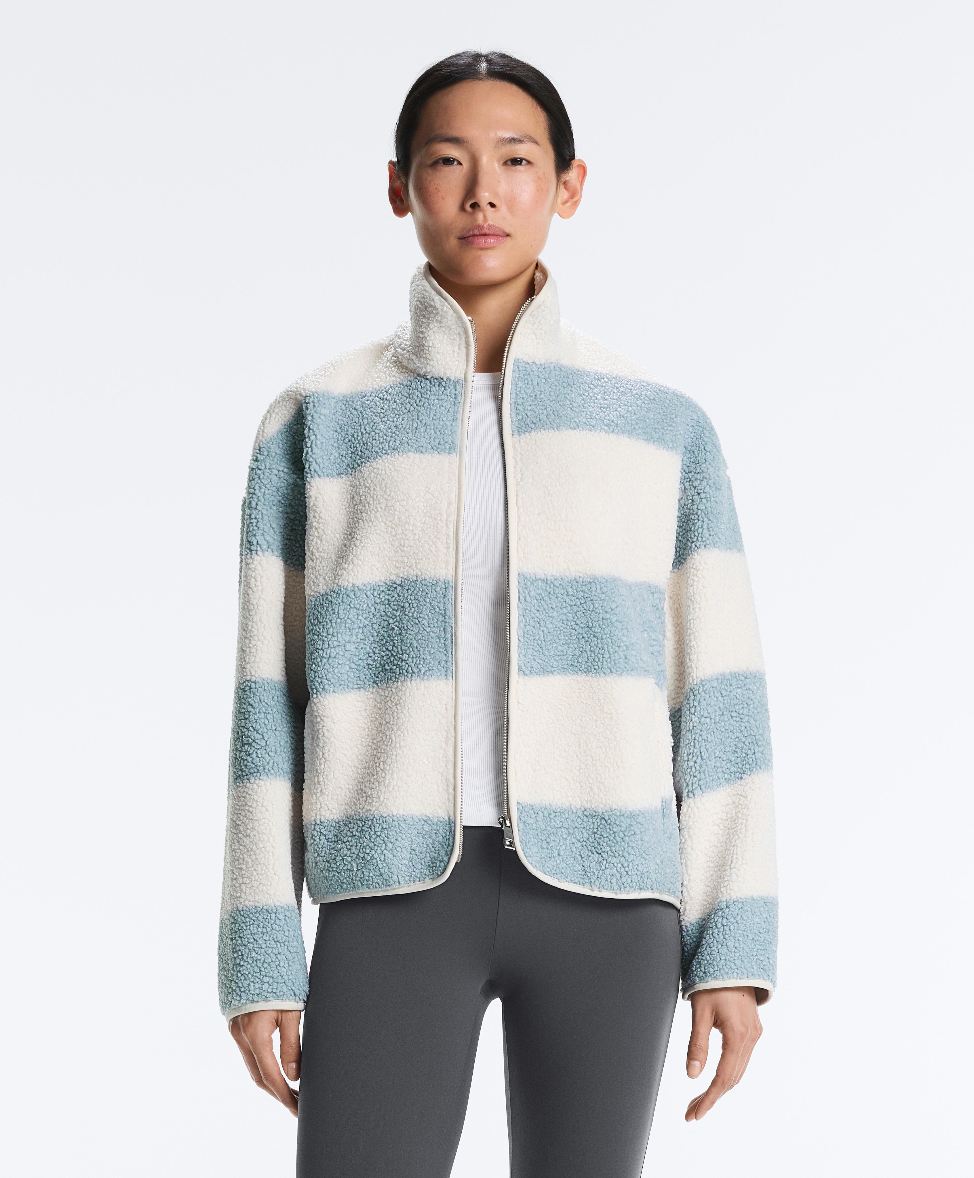 Striped faux-shearling bomber jacket — DUSTY-BLUE
