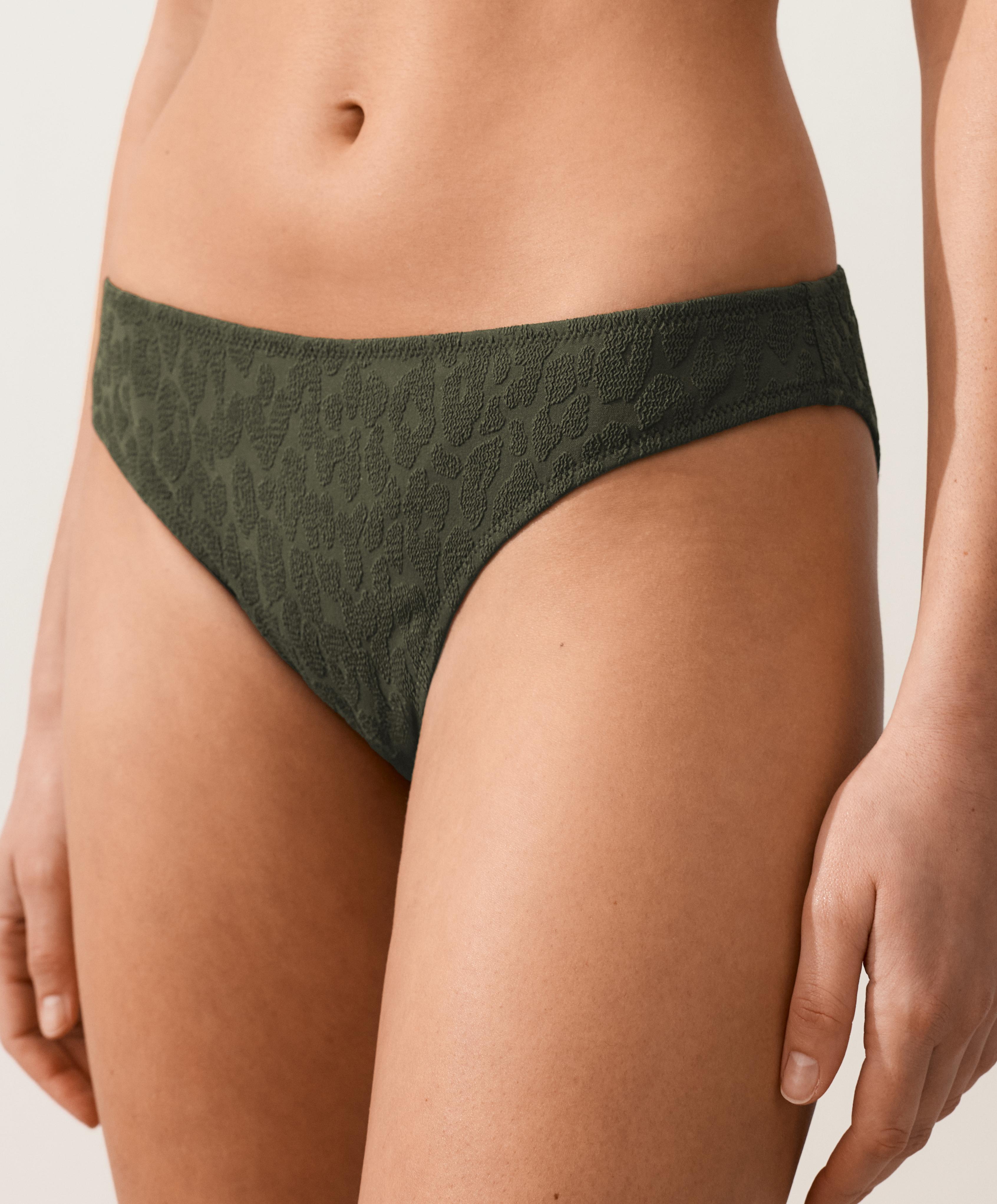 Textured leopard classic bikini briefs — DARK KHAKI