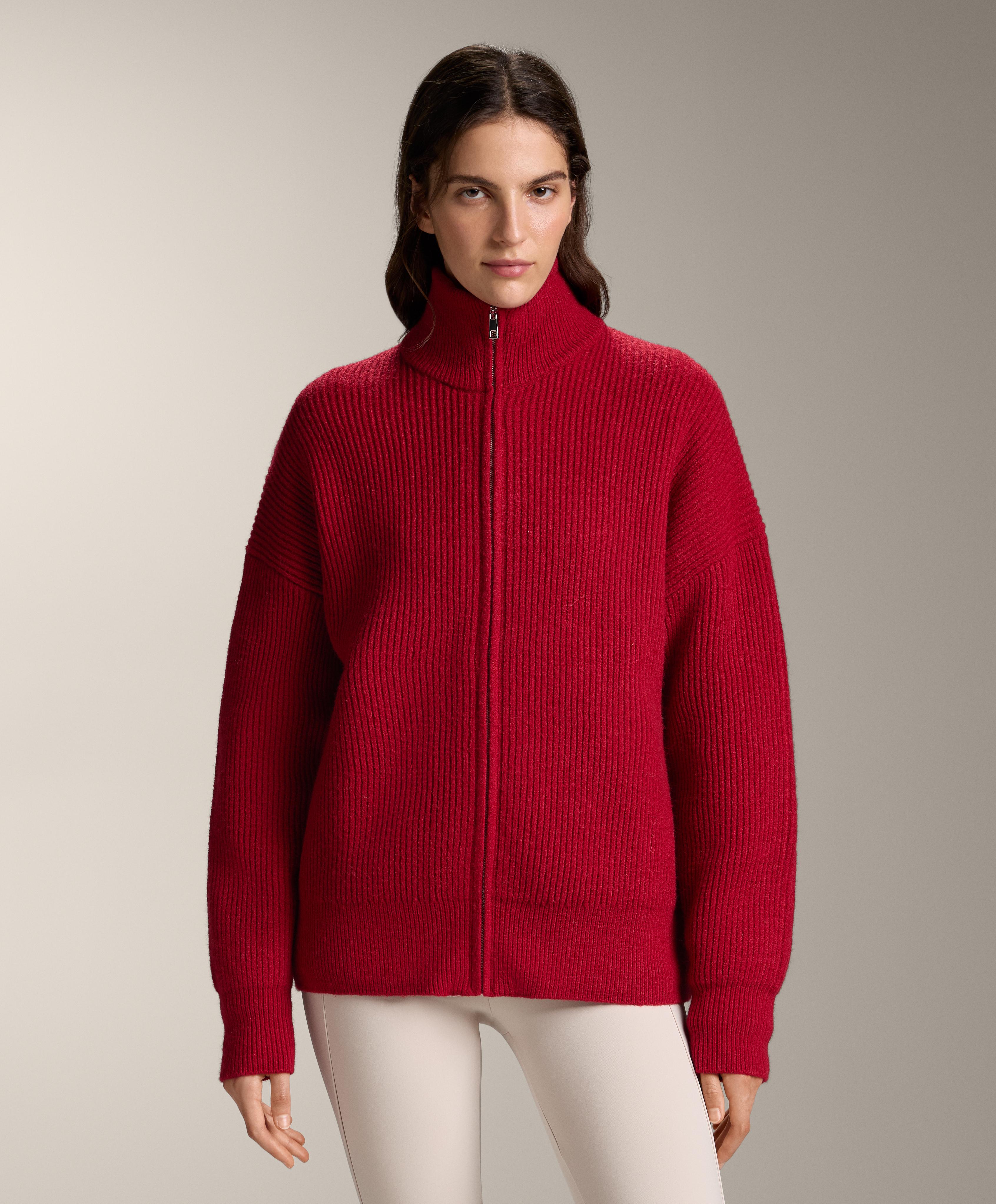 Long rib-knit jacket — RED