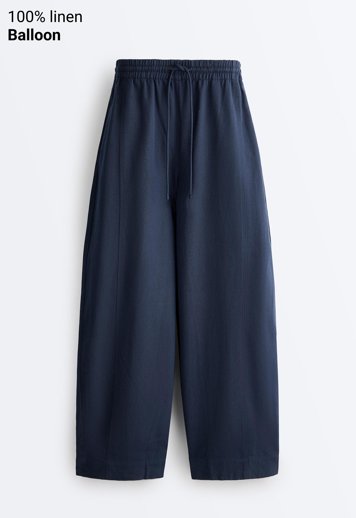 Cotton blend balloon trousers — NAVY BLUE