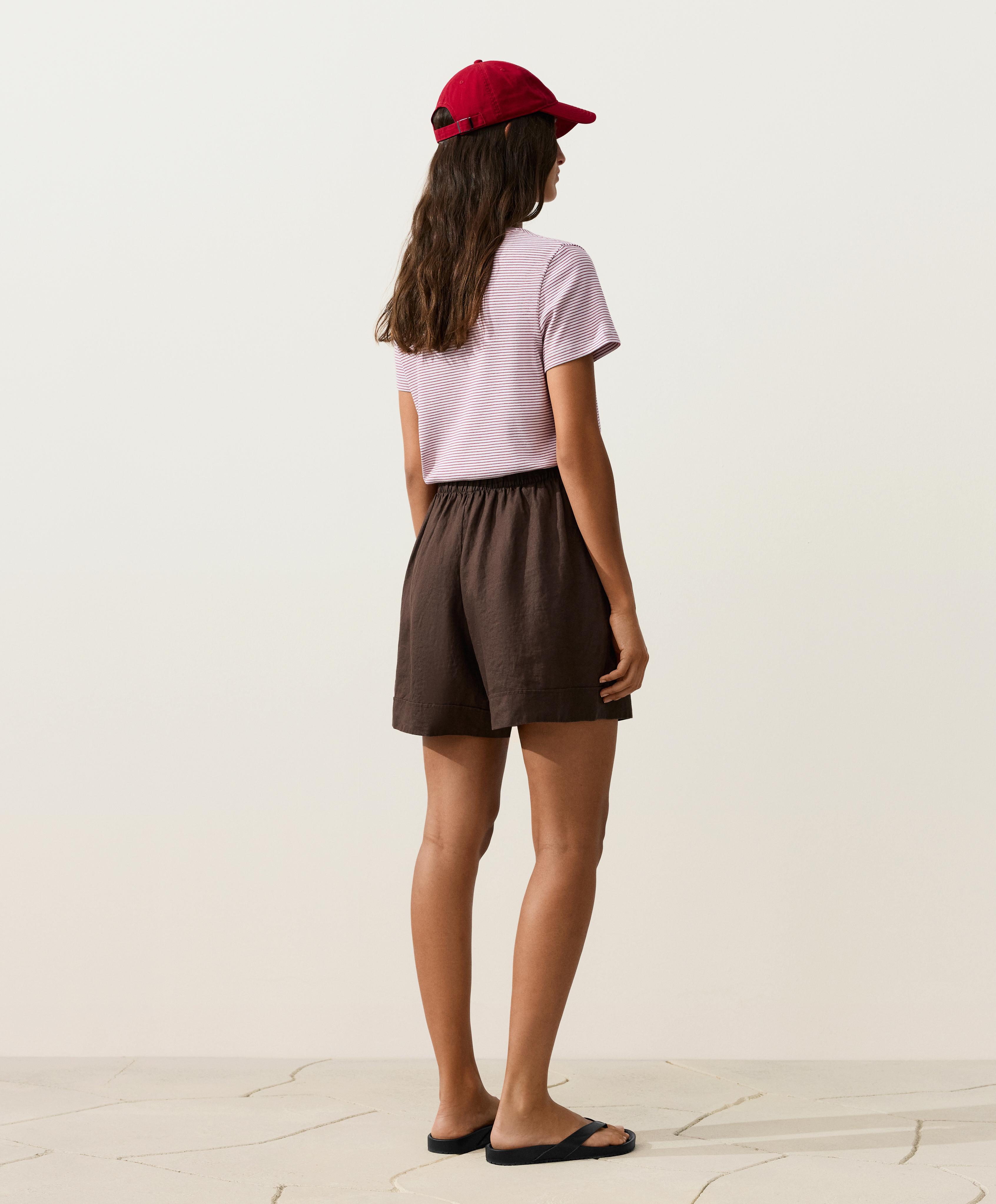 100% linen Bermuda shorts — DARK BROWN