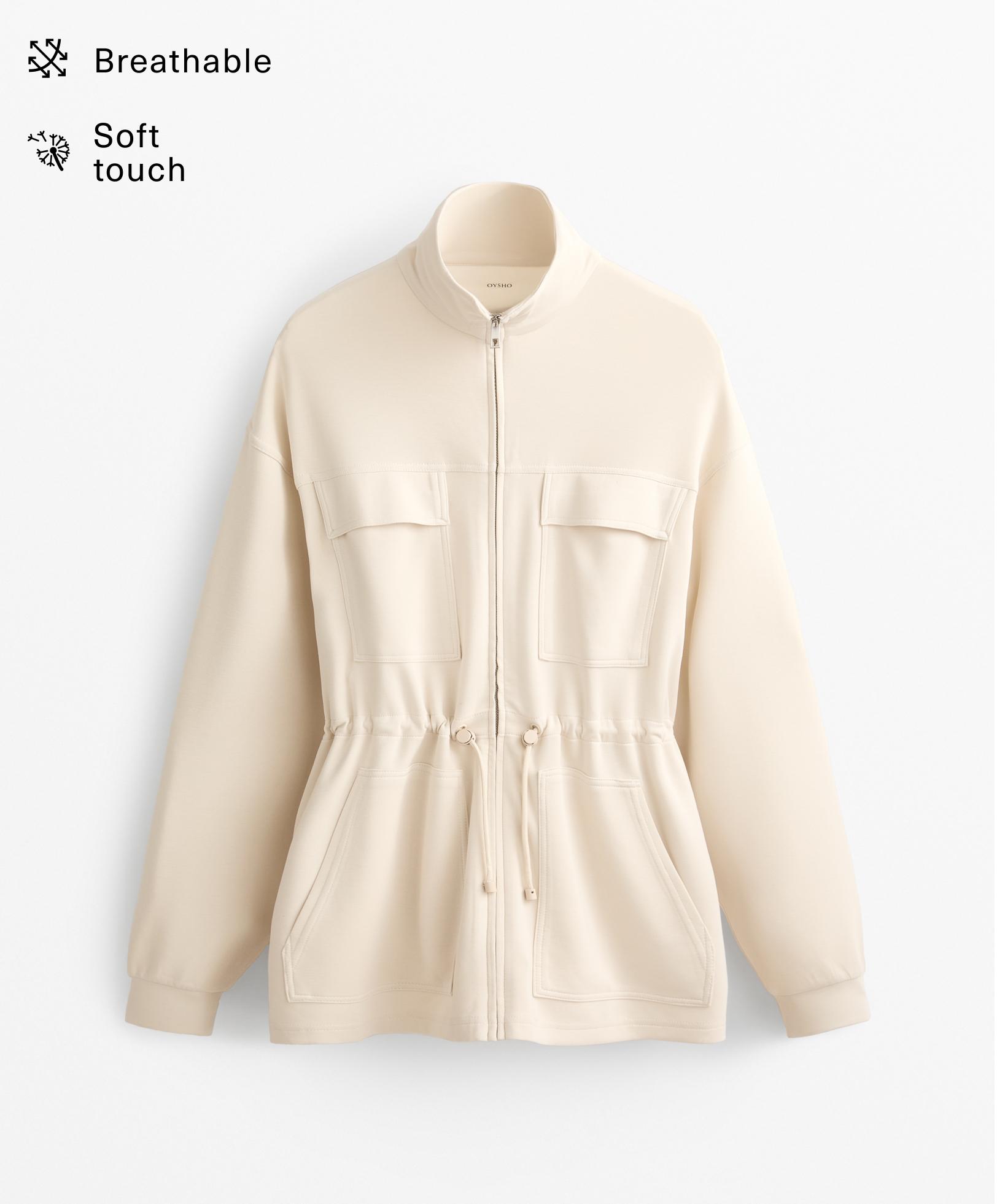 Chaqueta larga bolsillos Soft Touch con modal