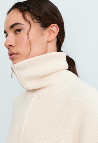 Knit jumper with half zip, cotton and 18% wool — ECRU 3