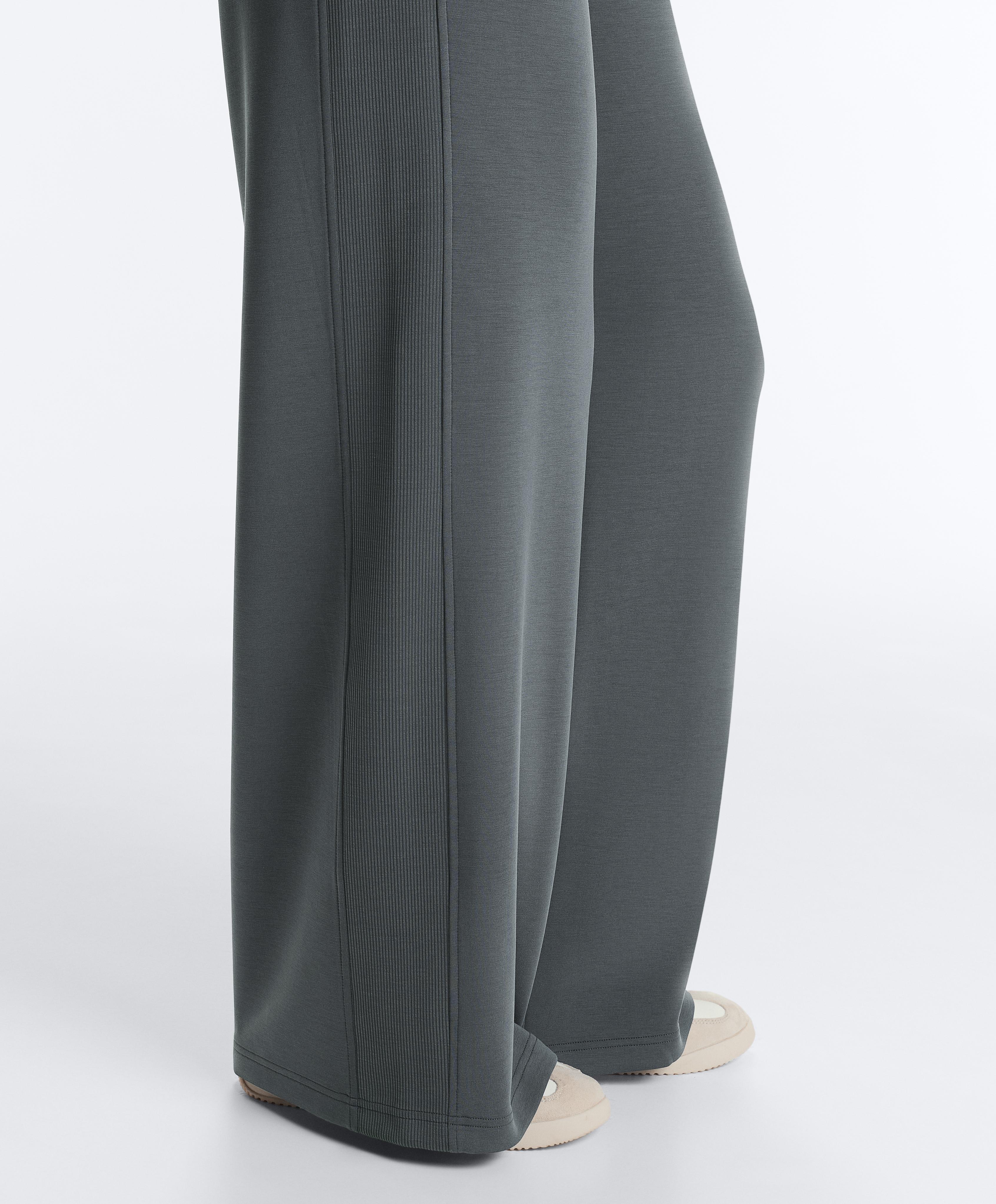 Side rib straight-leg trousers with soft-touch modal — ASPHALT