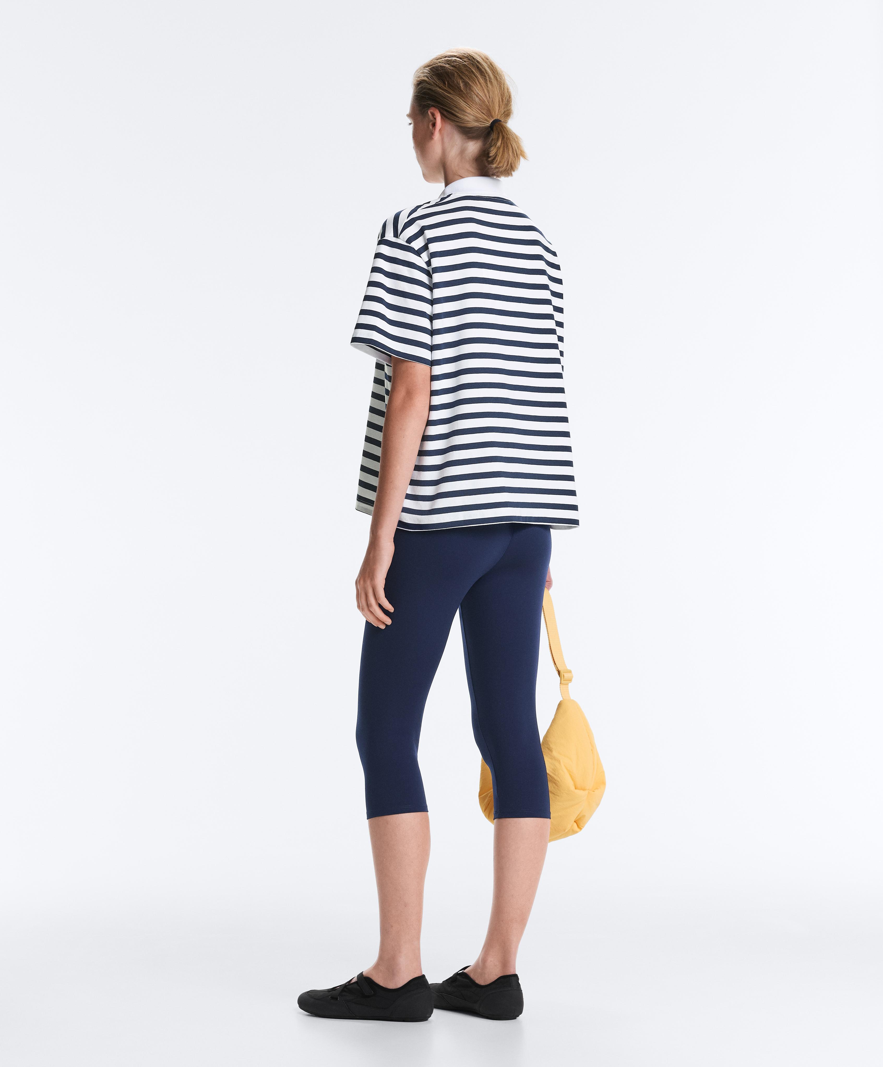 Boxy short-sleeved polo neck cotton blend T-shirt — NAVY BLUE