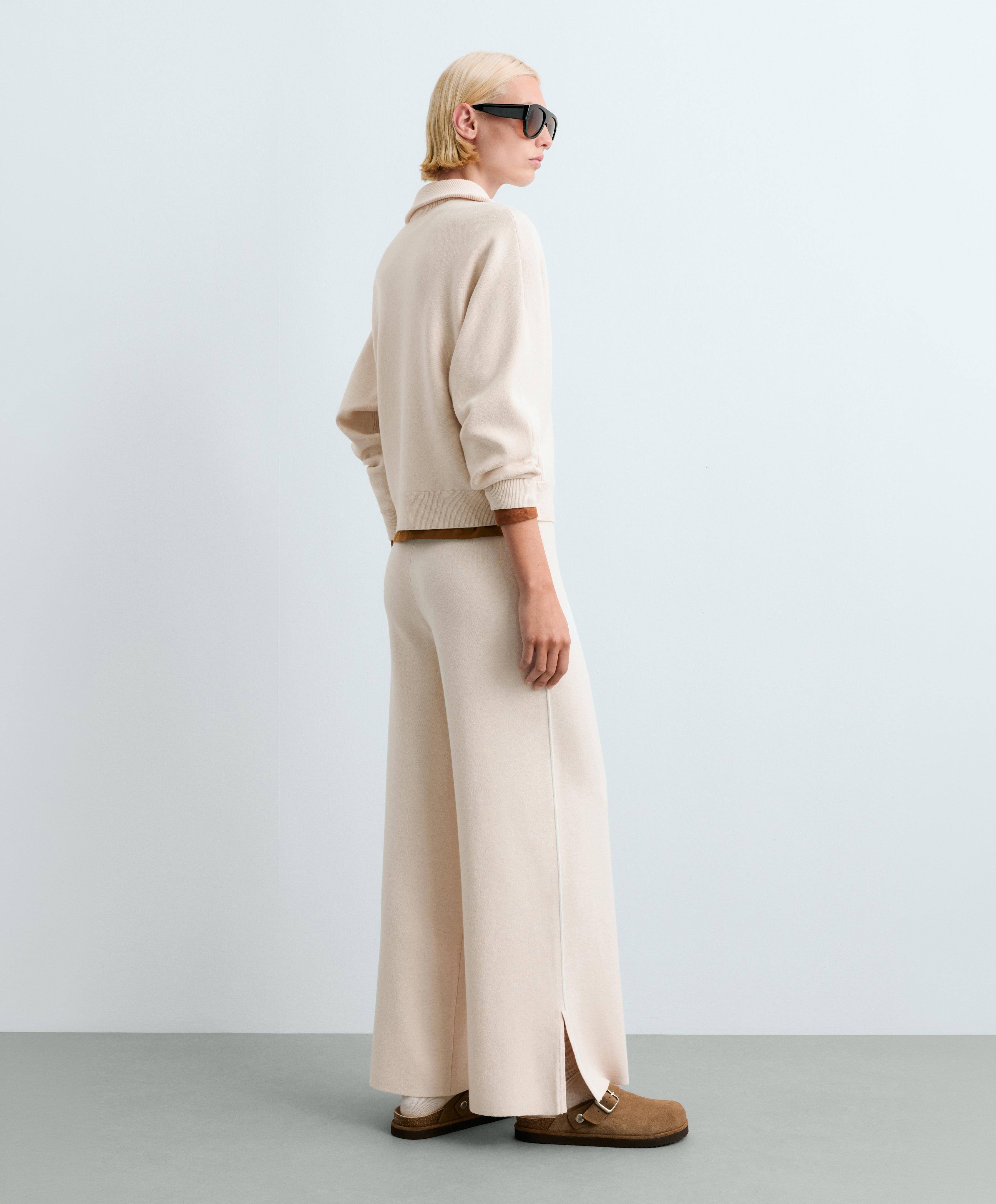 Wide-leg contrast piping trousers — ECRU