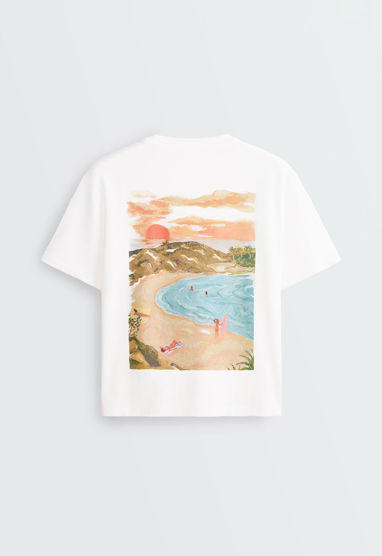 Embroidered boxy cotton blend T-shirt — WHITE 