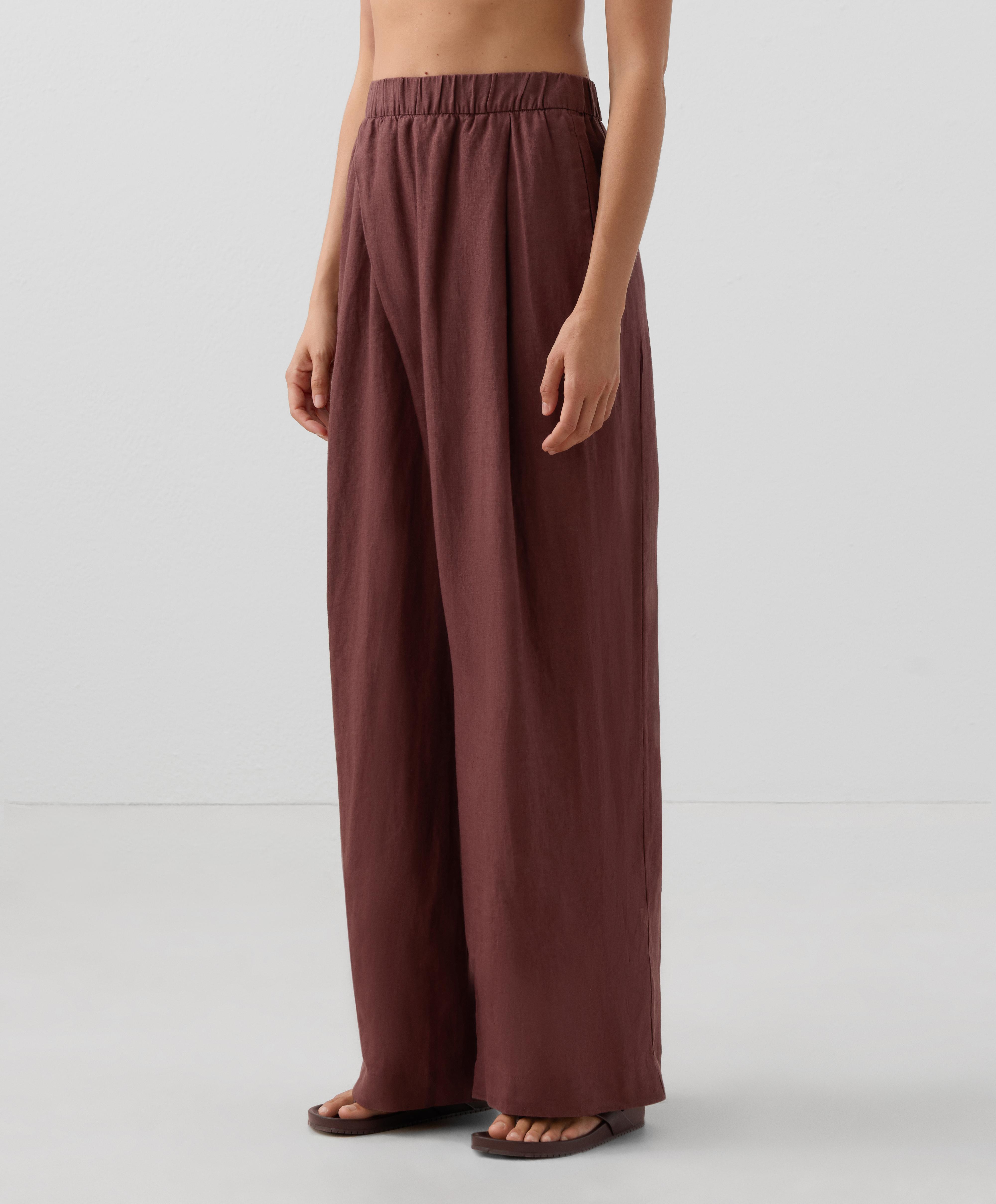 กางเกงขาบานทรงตรงด้านหน้าไขว้ผ้าลินิน 100% กางเกงขาบานทรงตรงด้านหน้าไขว้ผ้าลินิน 100%