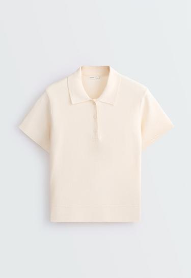 Short-sleeved button knit polo shirt — ECRU 5