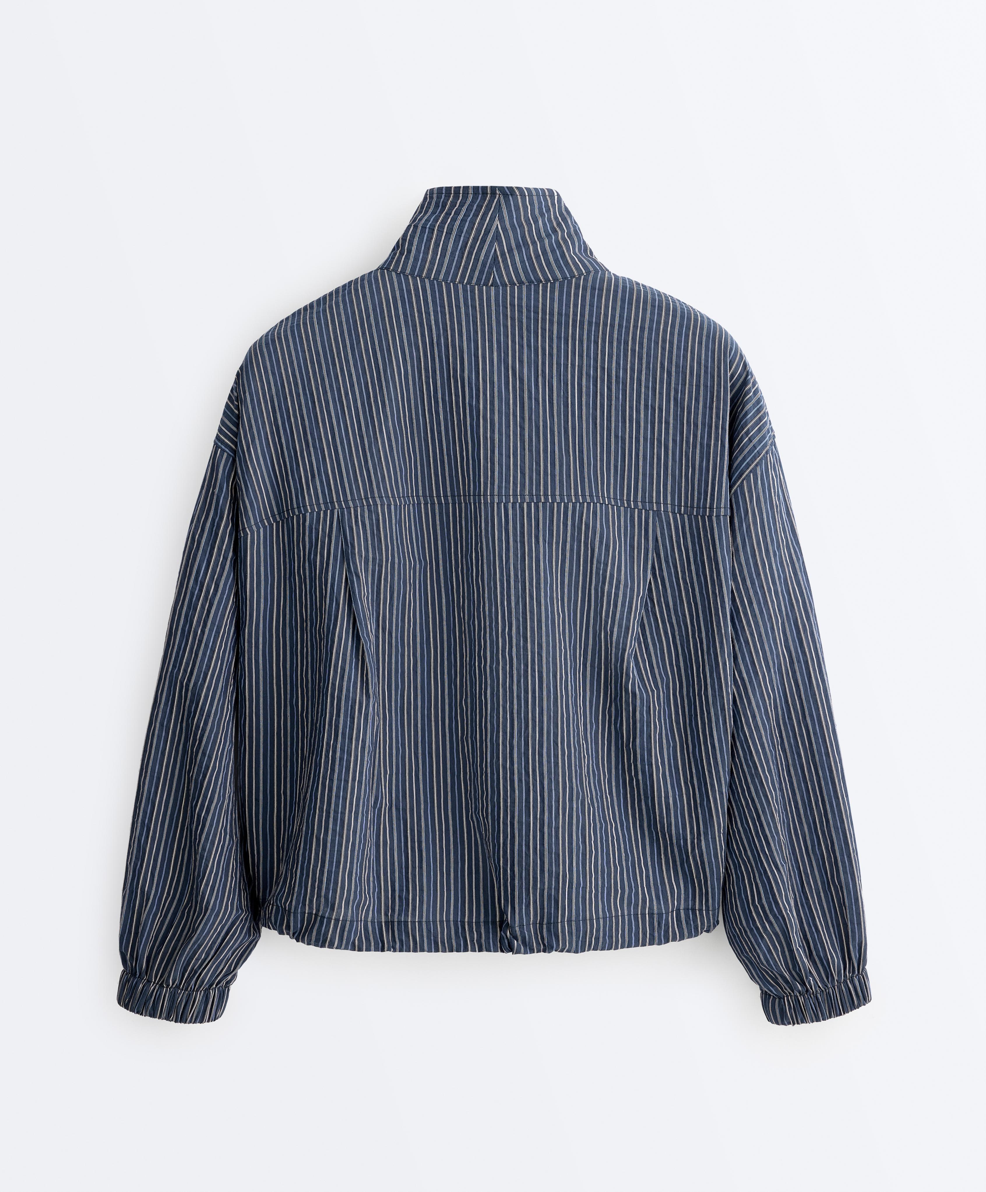 Cotton blend striped bomber jacket — DARK NAVY