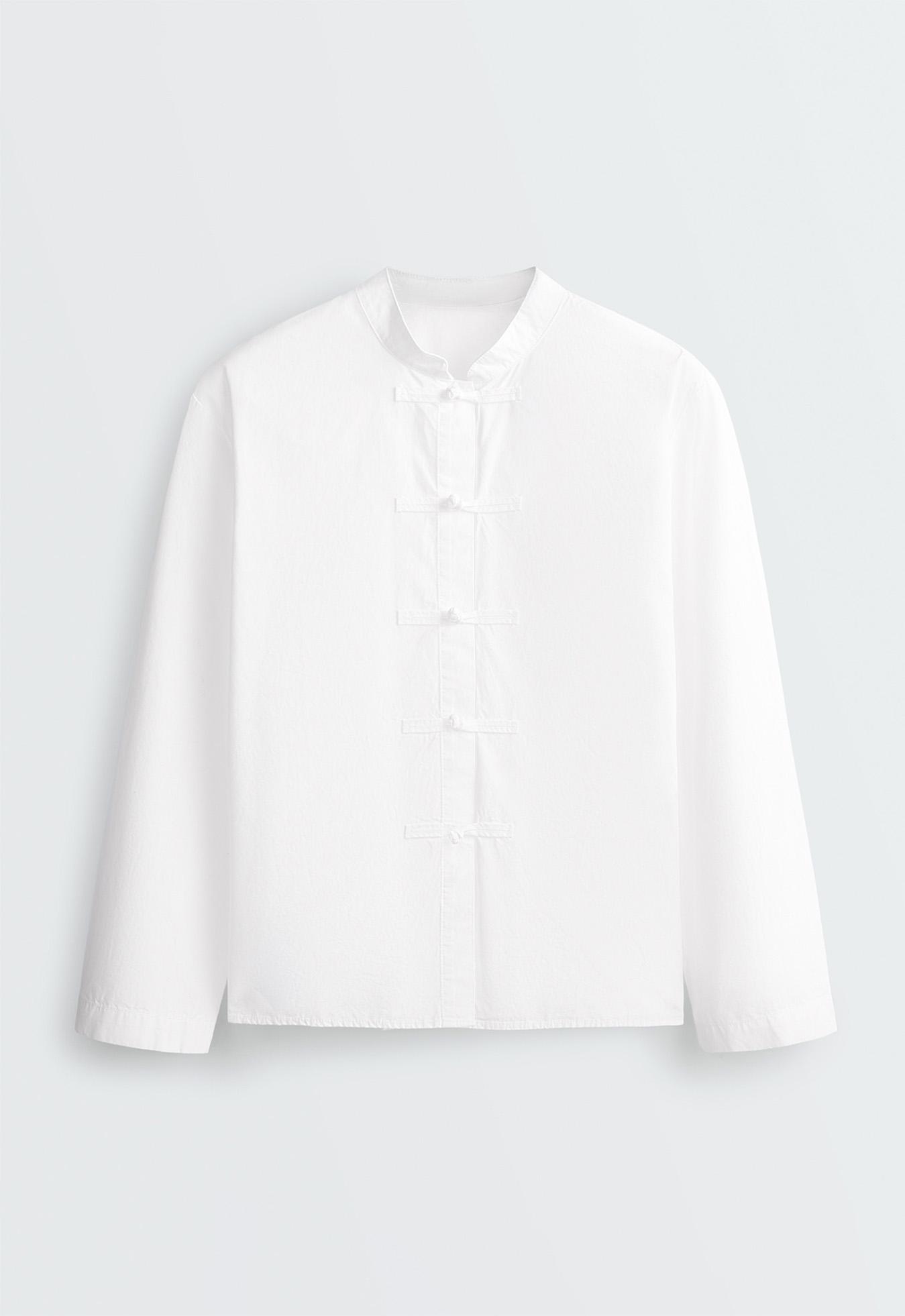 100% cotton stand-up collar shirt — WHITE