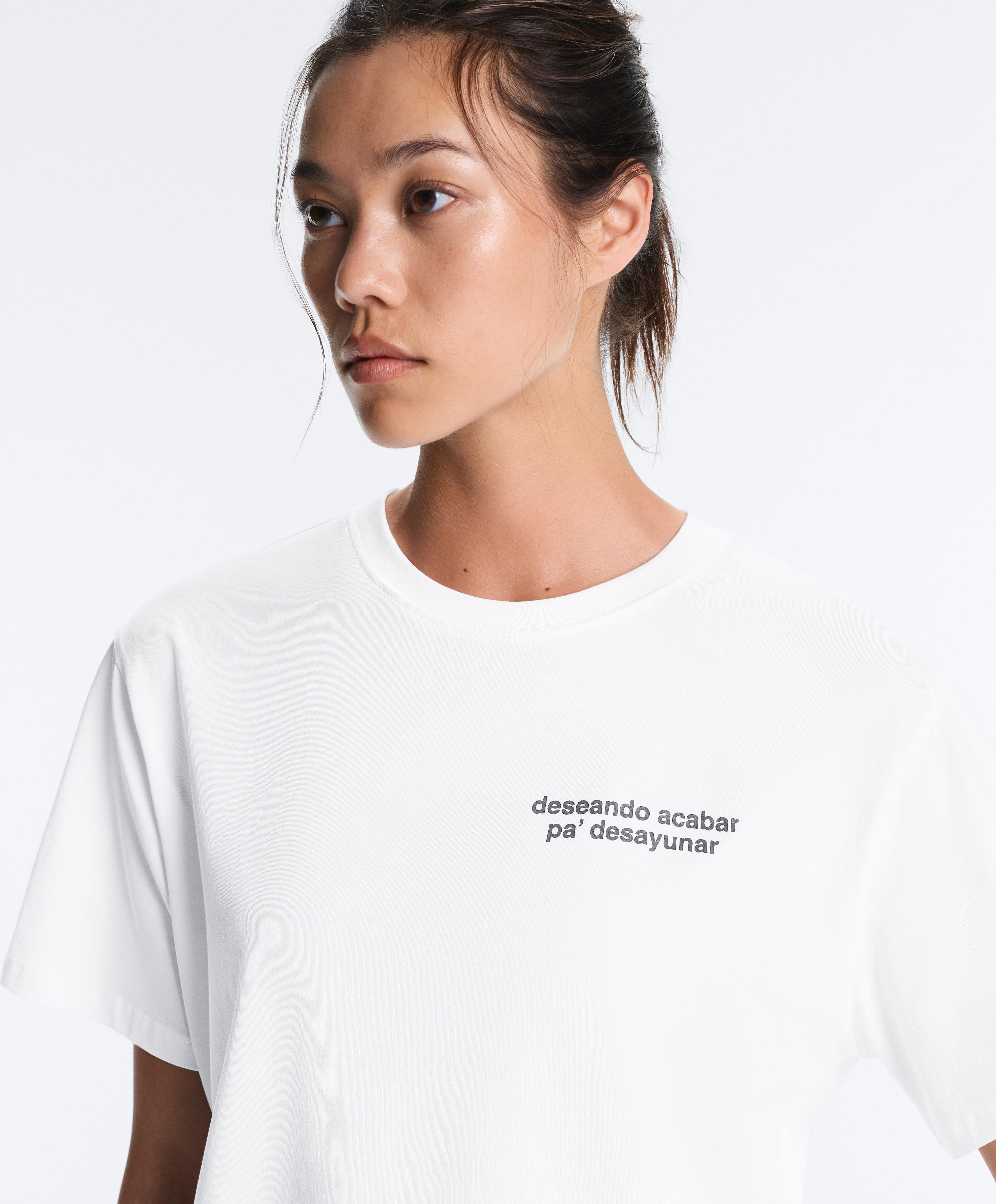 Boxy cotton blend T-shirt with slogan — WHITE 