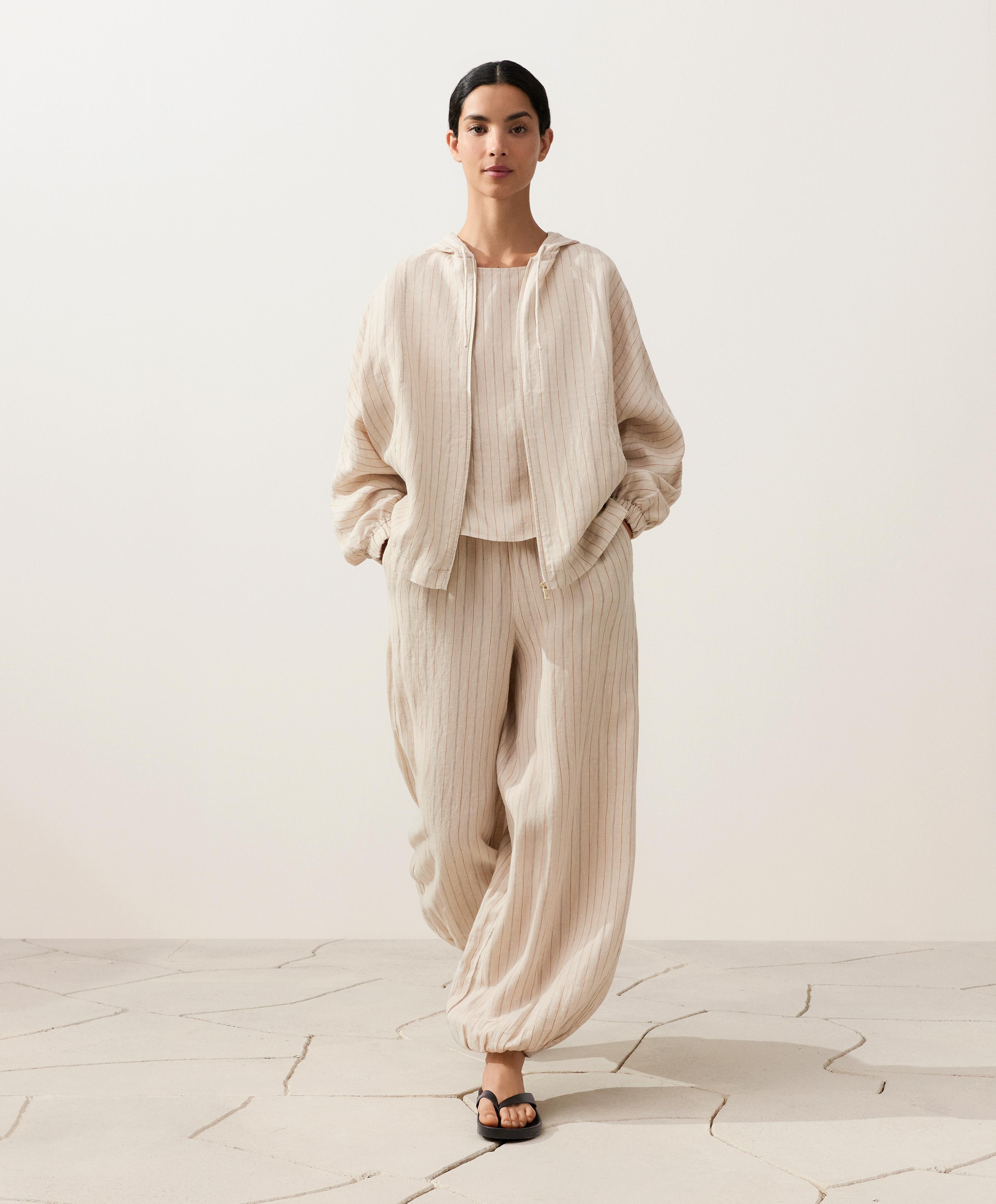 100% linen striped hooded jacket