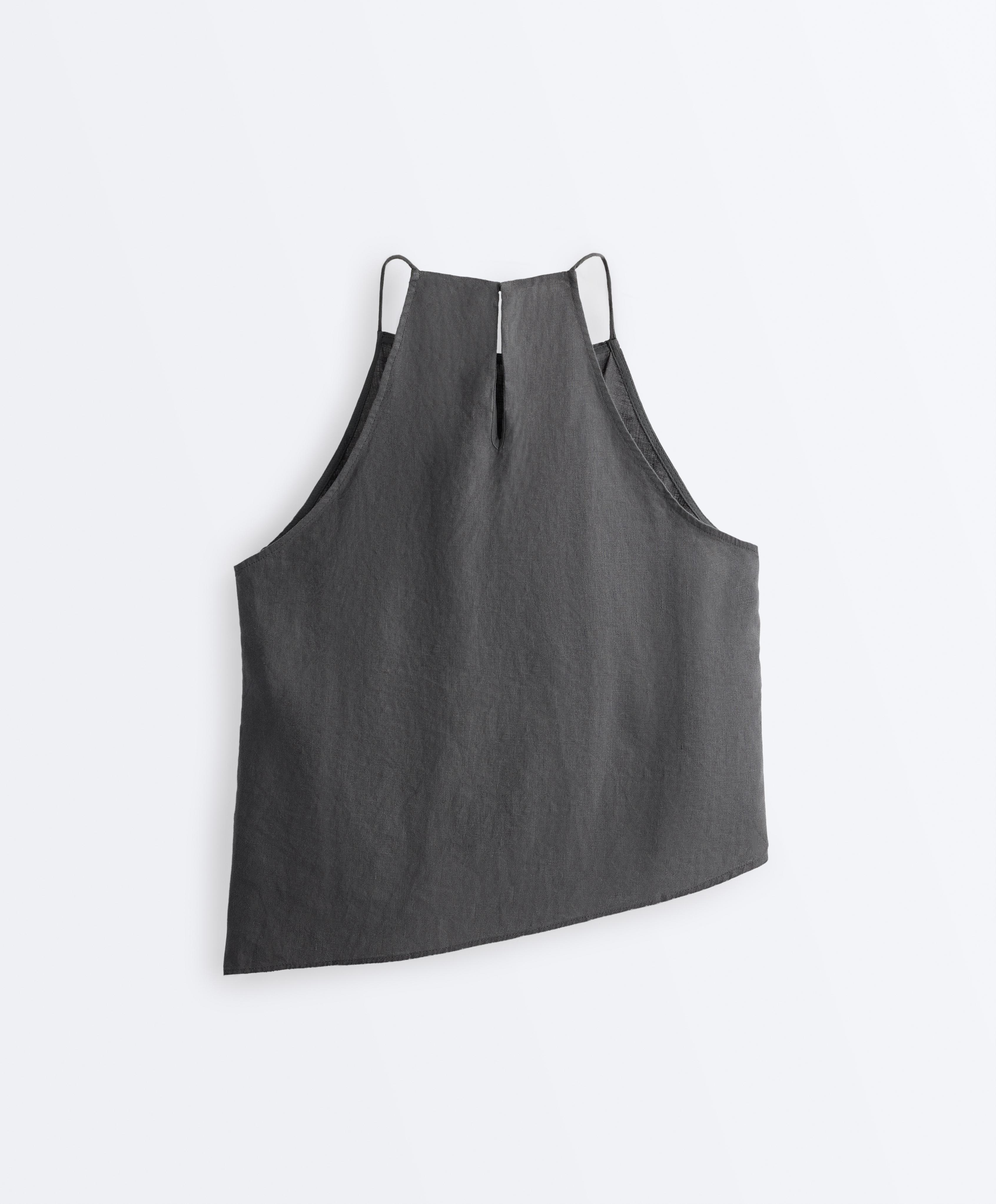 Asymmetric 100% linen sleeveless top — STEEL GREY