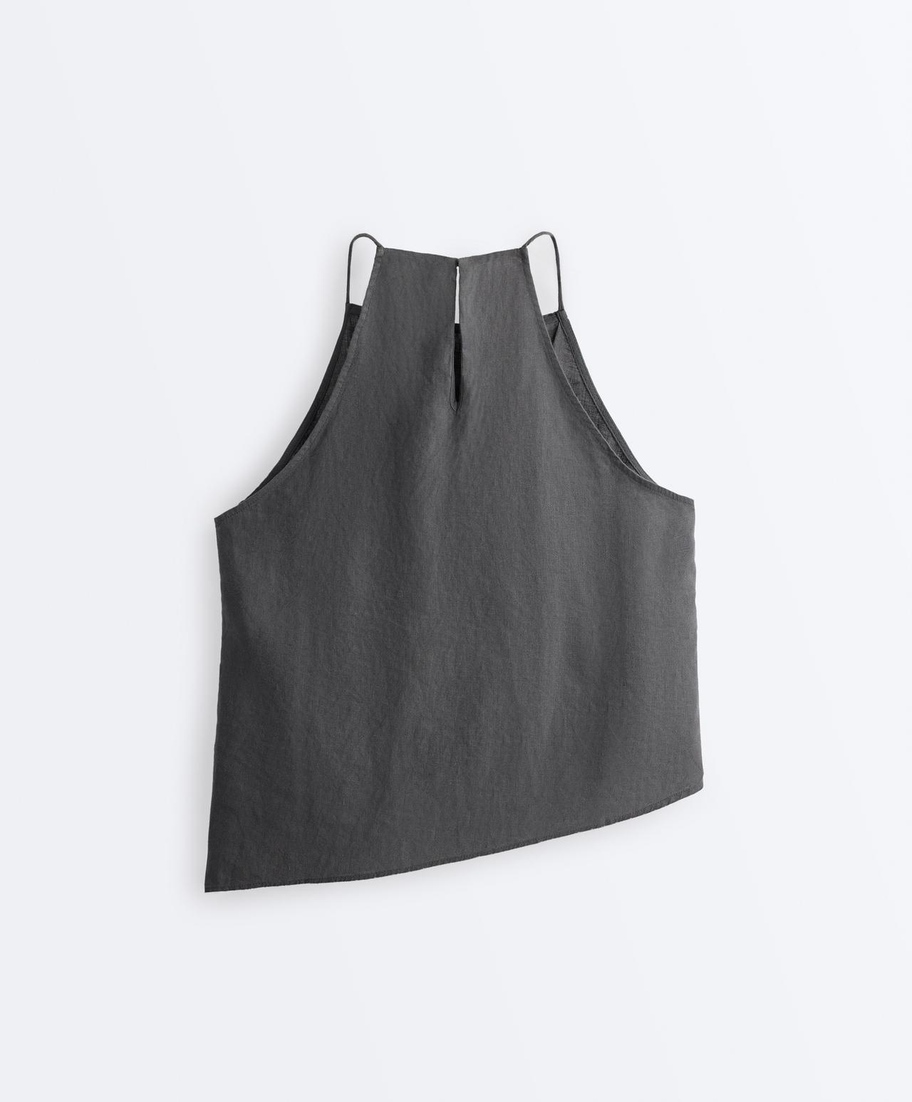 Asymmetric 100% linen sleeveless top — STEEL GREY