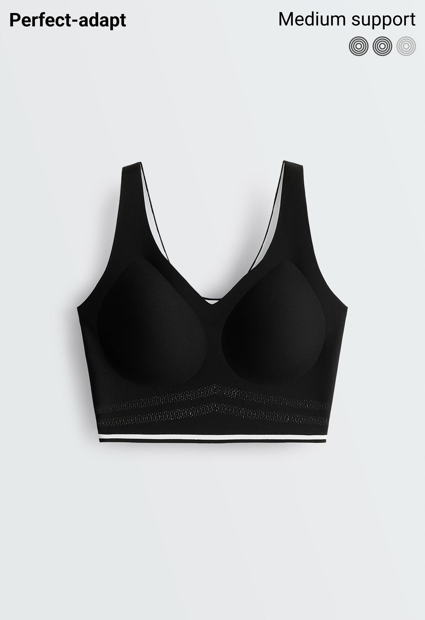 Perfect-adapt medium-support sports bra with piping — BLACK