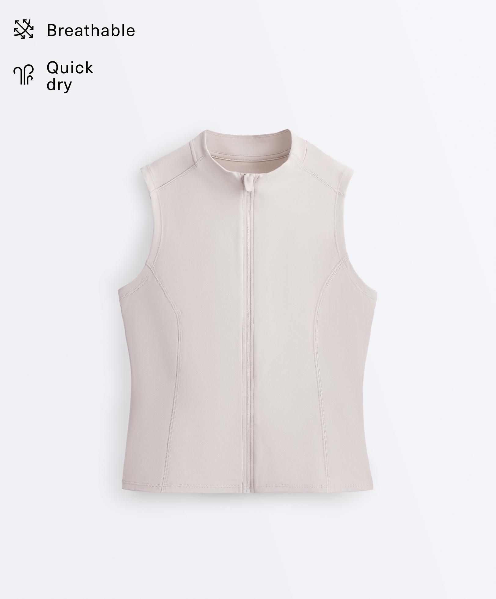 Sleeveless zip T-shirt — TAUPE
