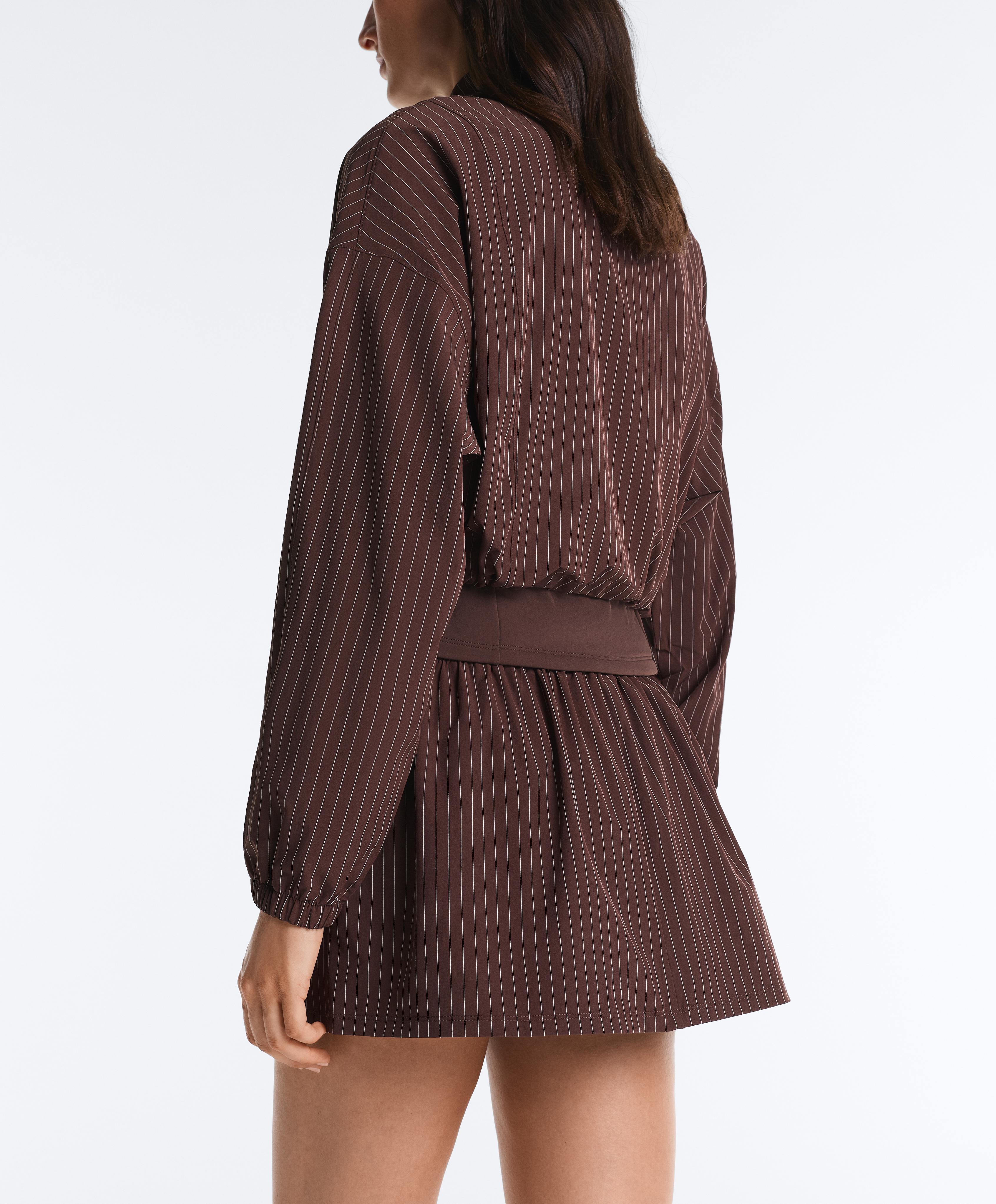 Pinstripe double-waist mini skirt — CHOCOLATE
