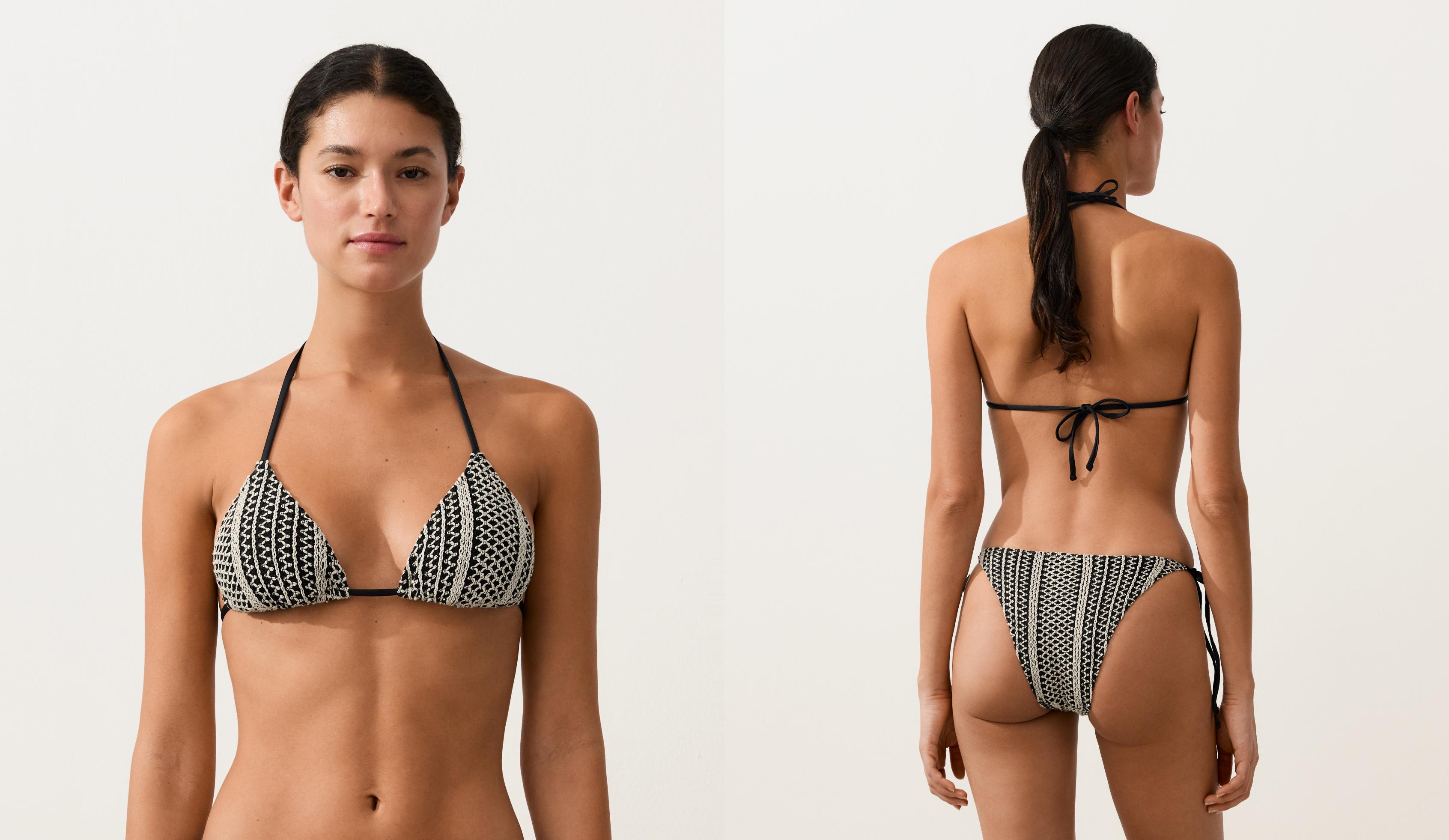 Crochet triangle bikini top — BLACK