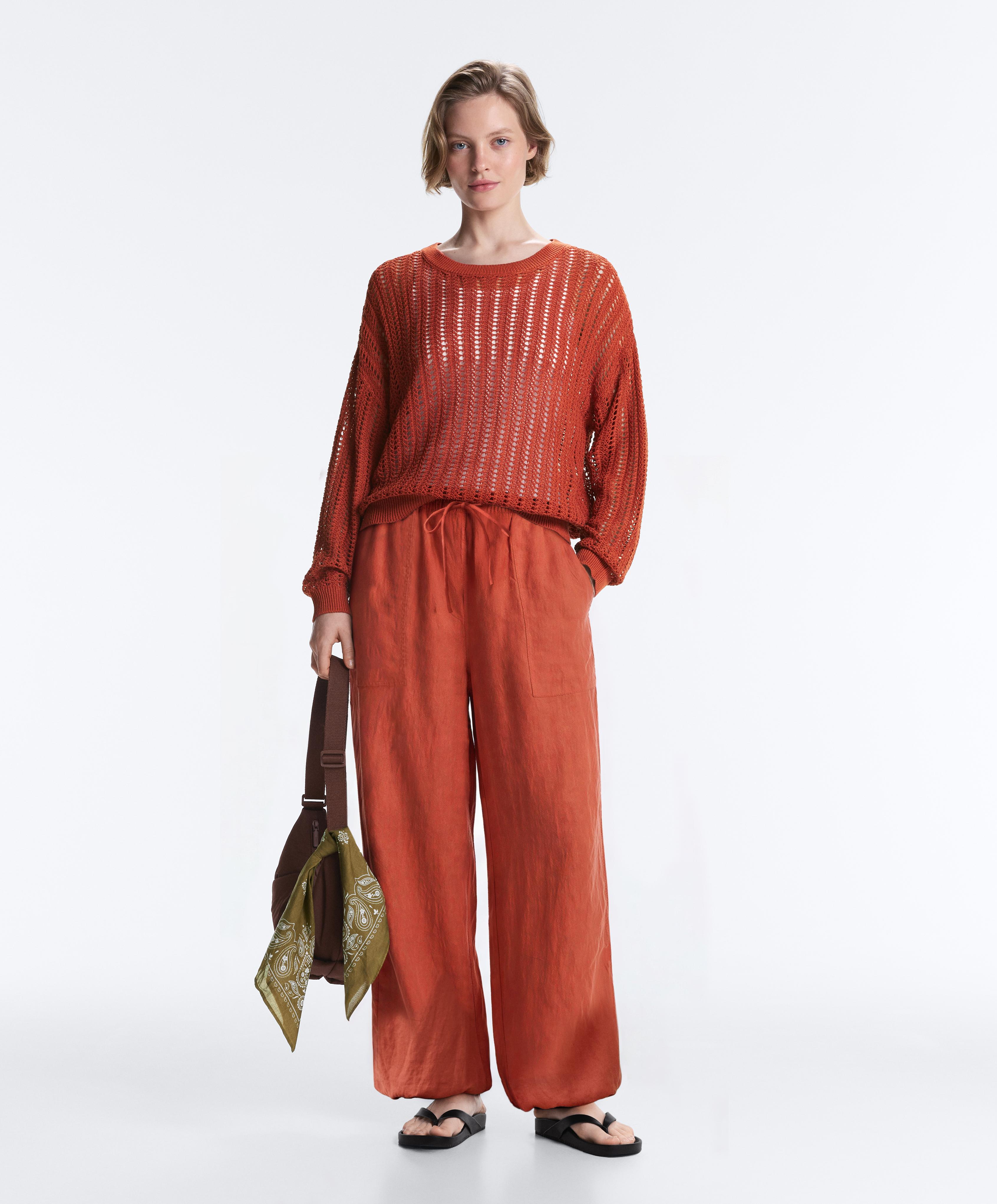 Open knit rib jumper — BURNT ORANGE