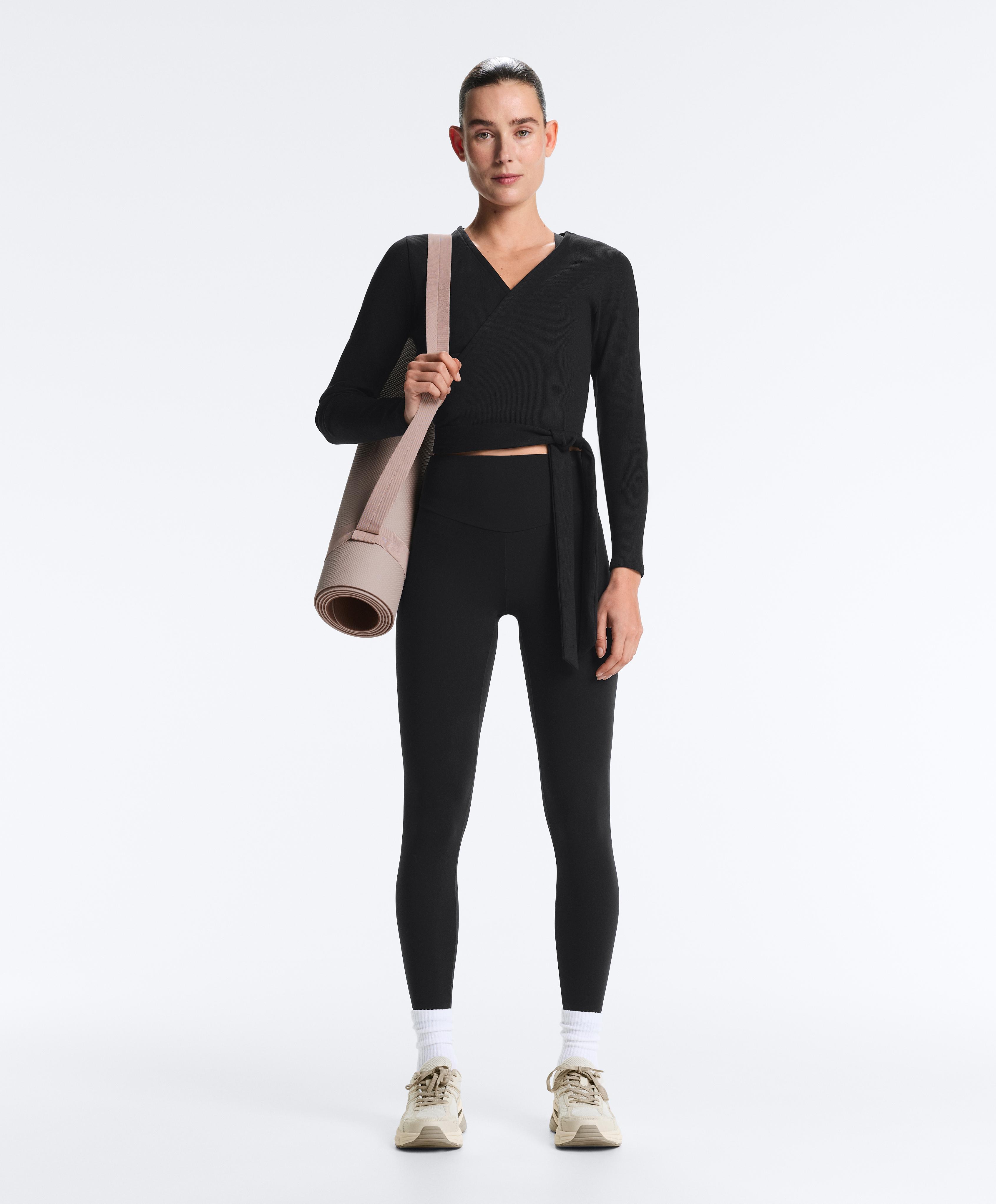 Wrap Over Rib Cotton Blend T-Shirt — BLACK