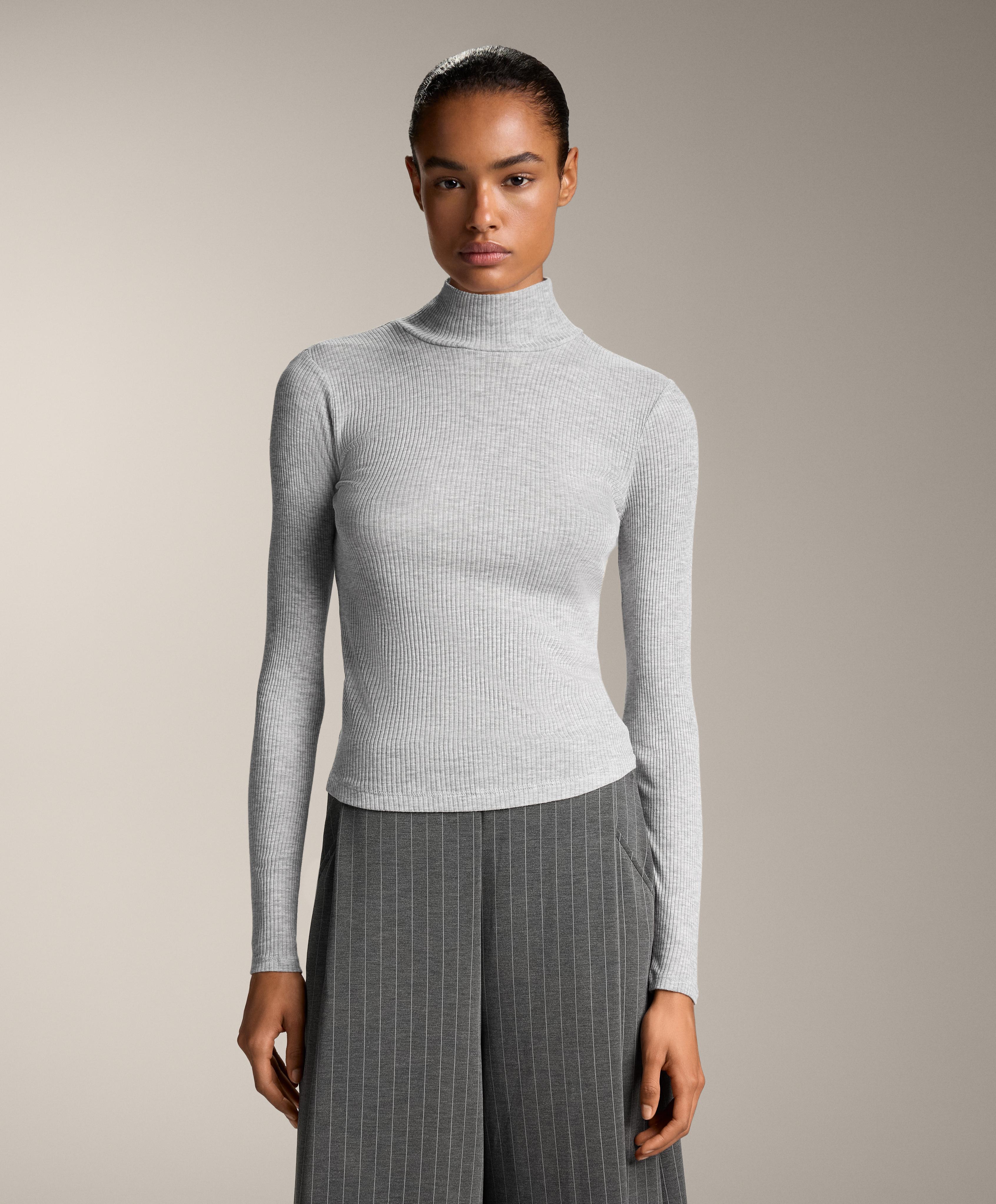 Rib high-neck thermal base layer T-shirt with lyocell - Sale