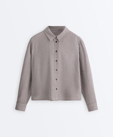 Short gingham lyocell blend shirt — DARK REDDISH‑BROWN 7