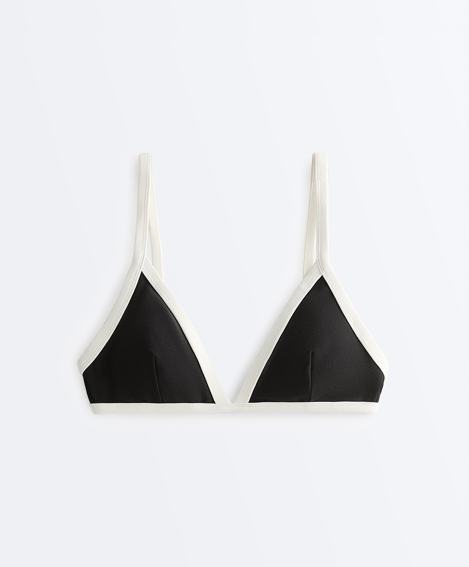 Contrast trim triangle bikini top — BLACK