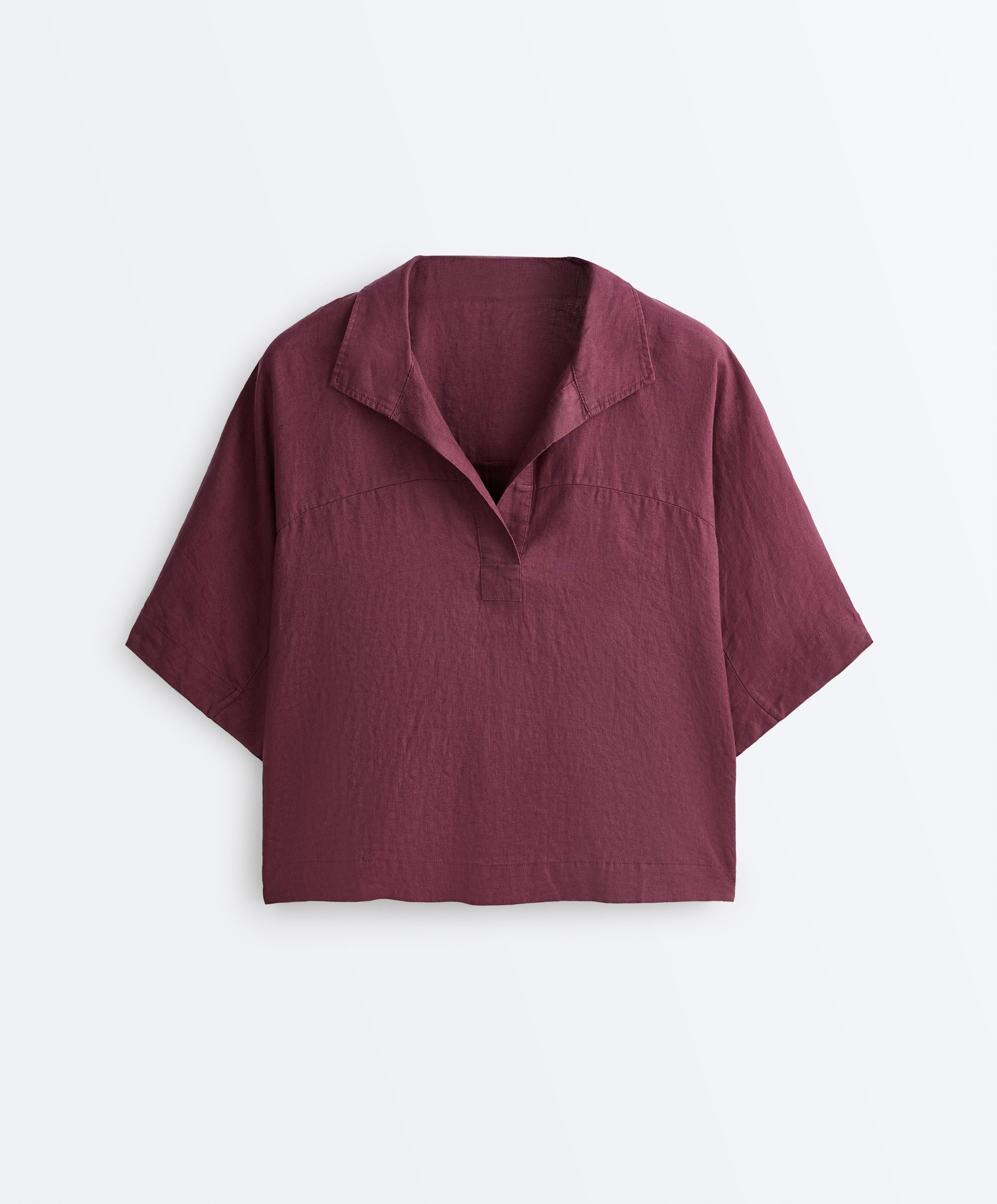 Oversize 100% linen polo shirt — CHERRY