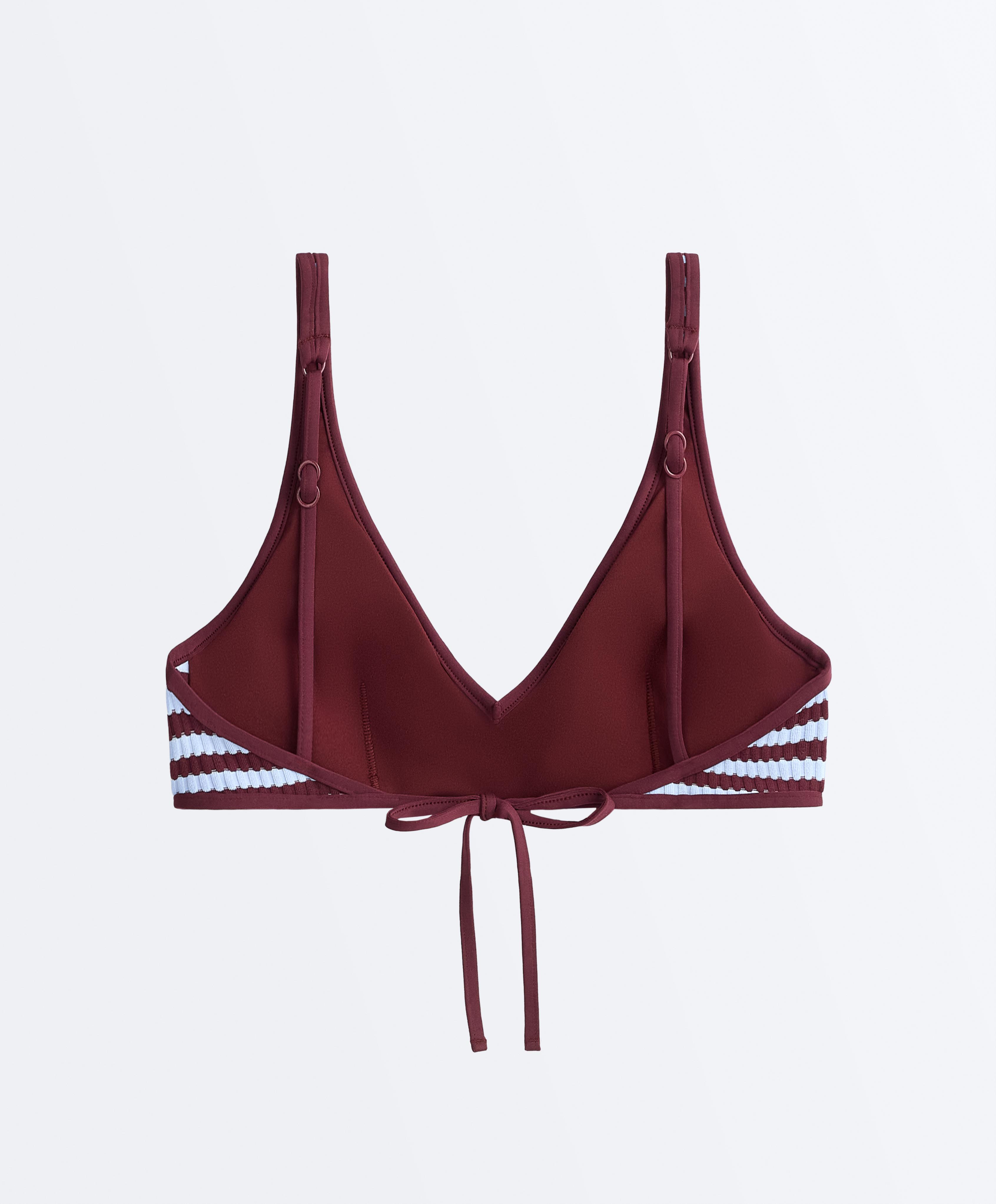 Striped textured halter bikini top — CHERRY