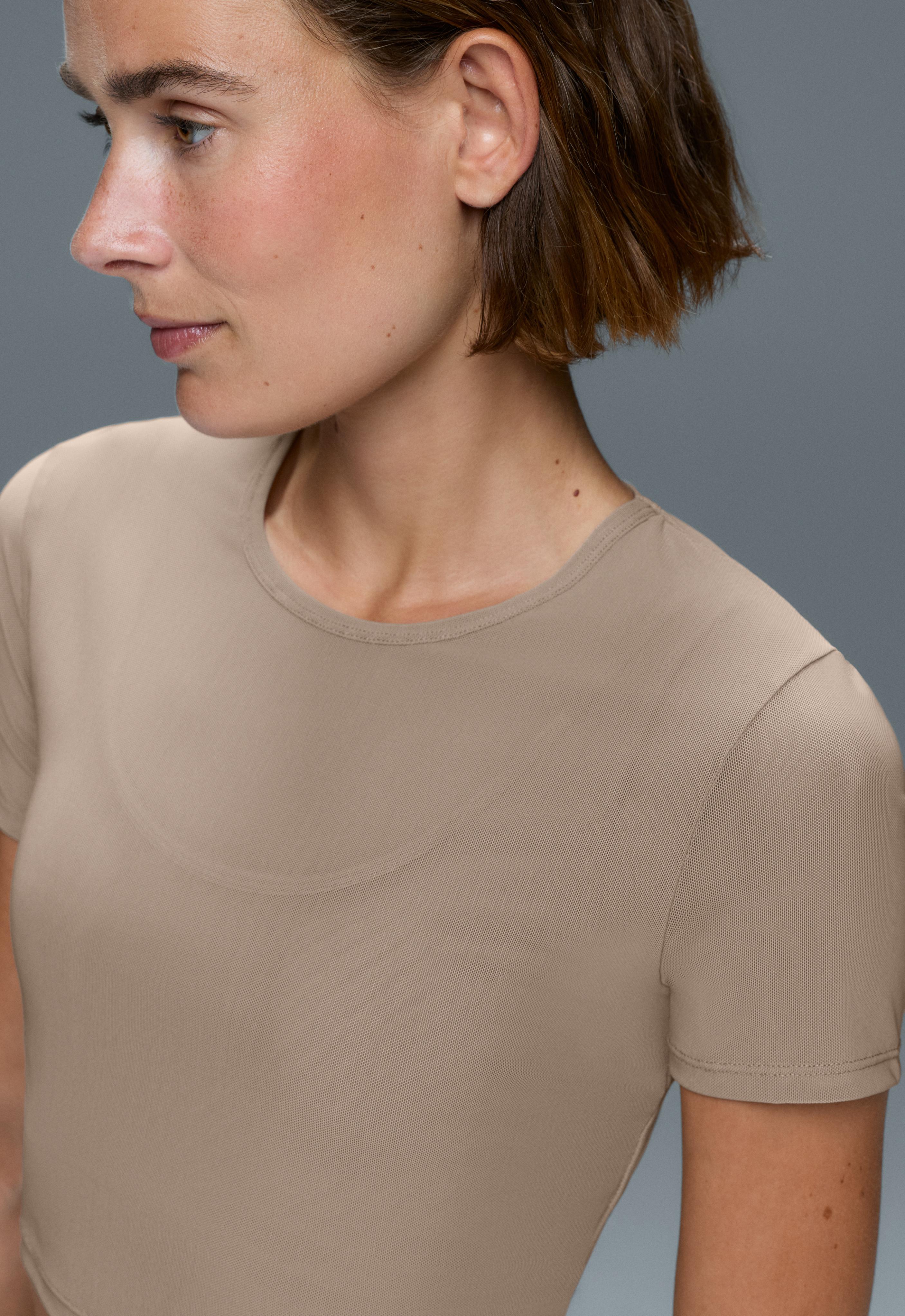 Evermove short-sleeved overlay tank top — PINK-BEIGE