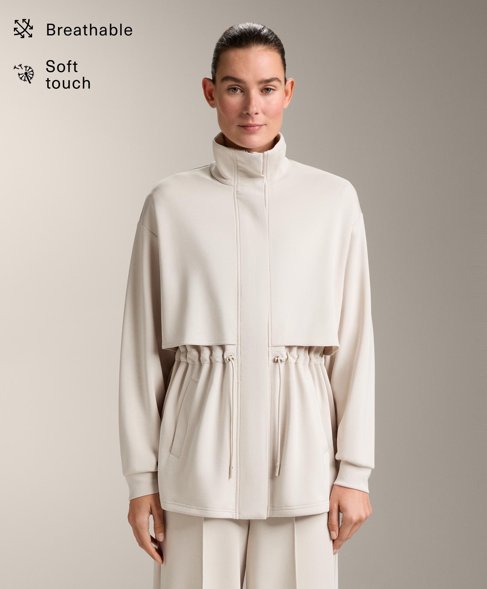 Long soft-touch jacket with modal and pockets