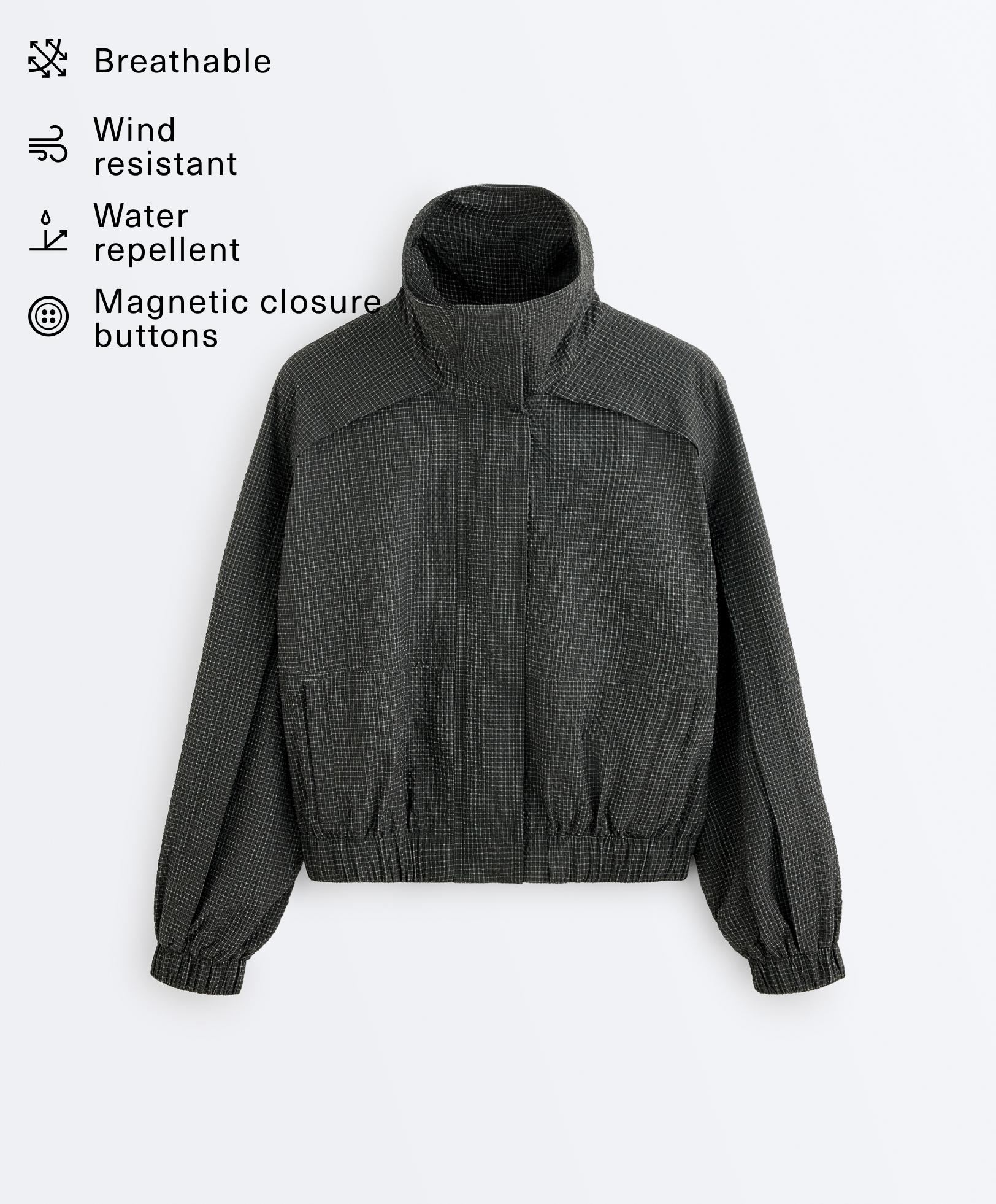 Water-repellent checked nylon track jacket — BLACK