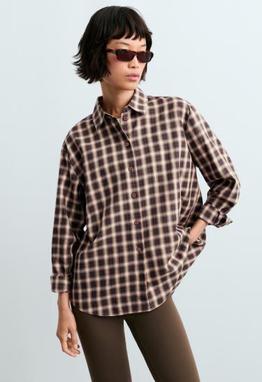 100% cotton check print shirt — BROWN 2