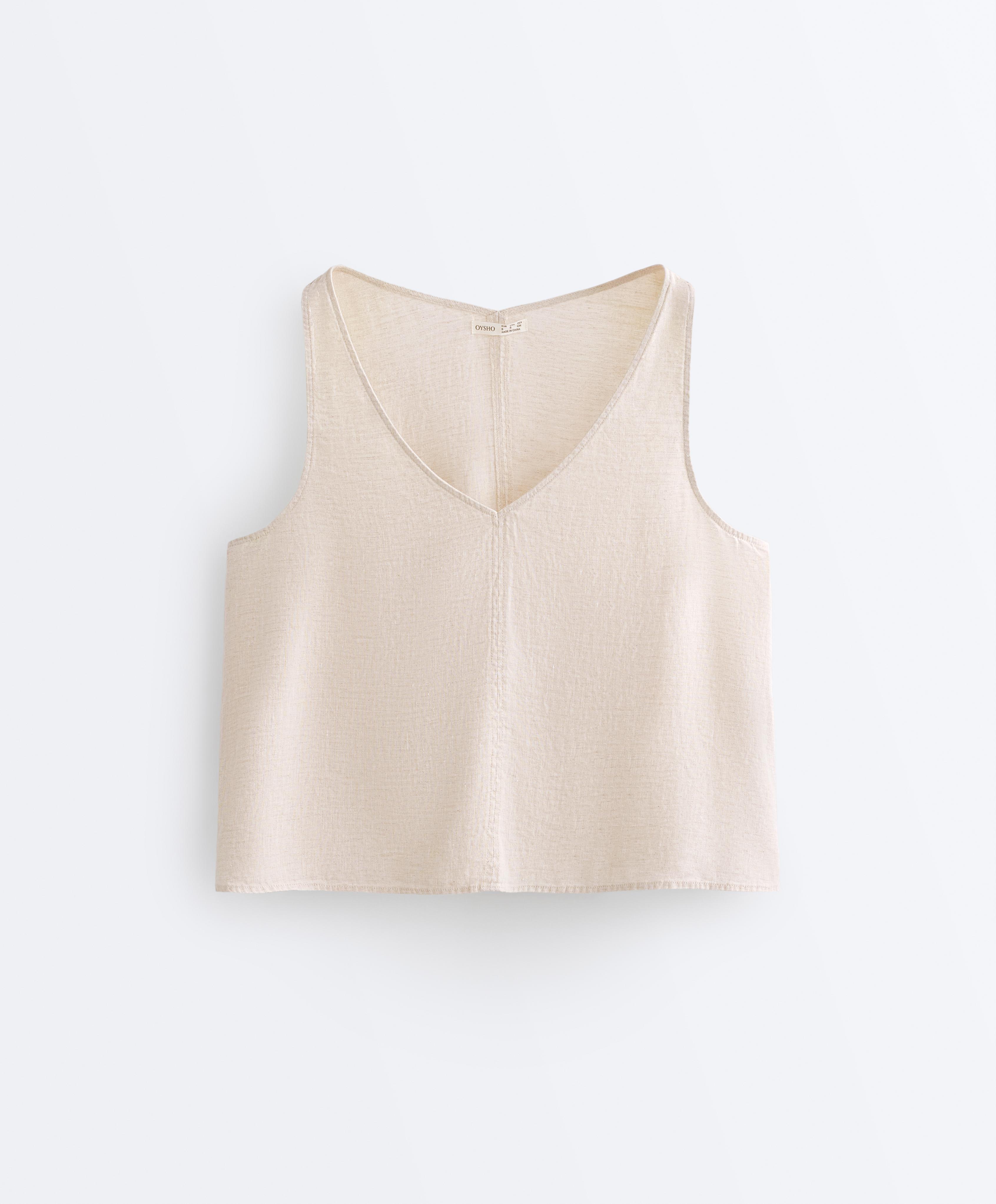 100% linen V-neck strap top — SAND MELANGE