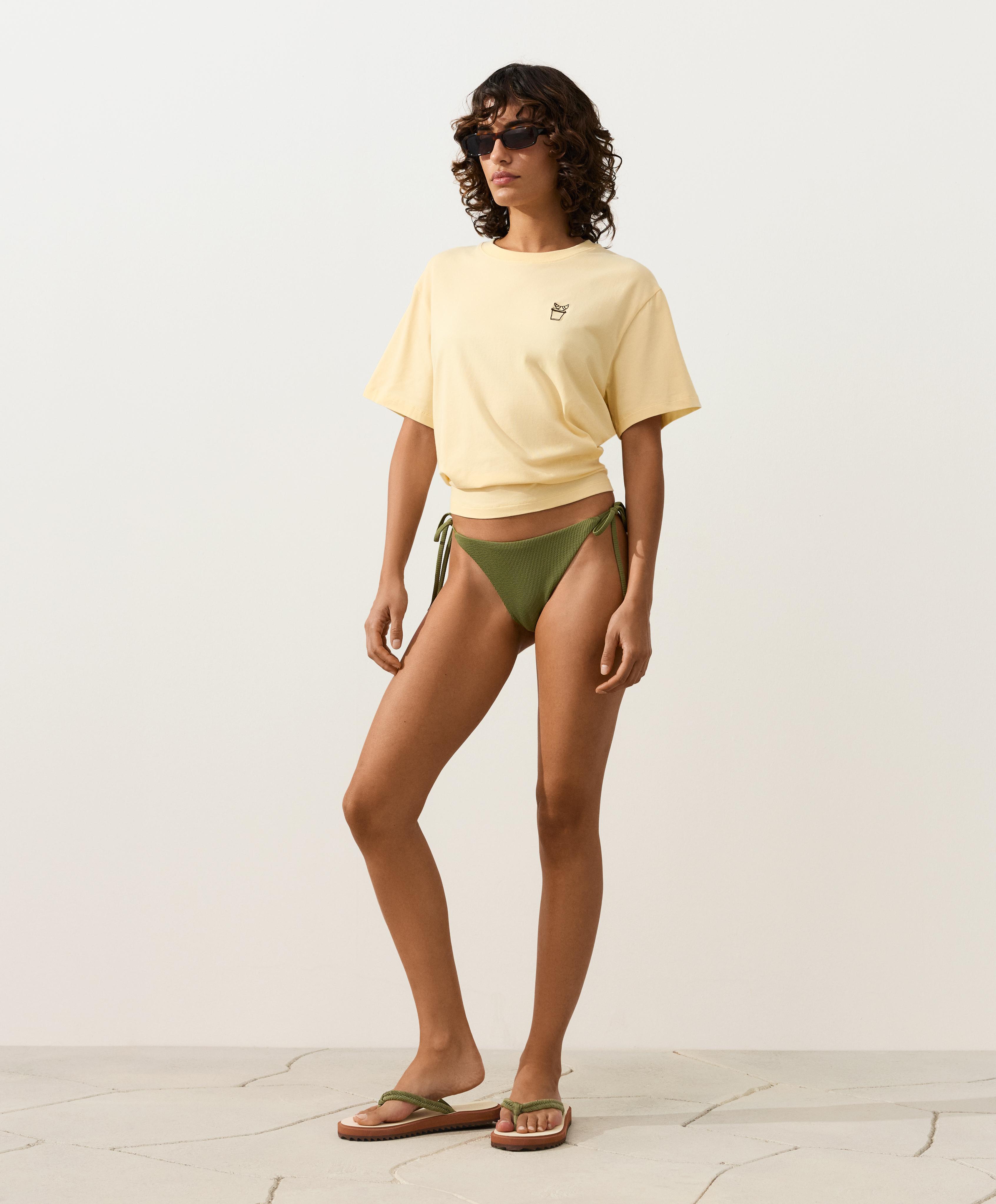Medium-coverage tie rib bikini briefs — LIGHT KHAKI