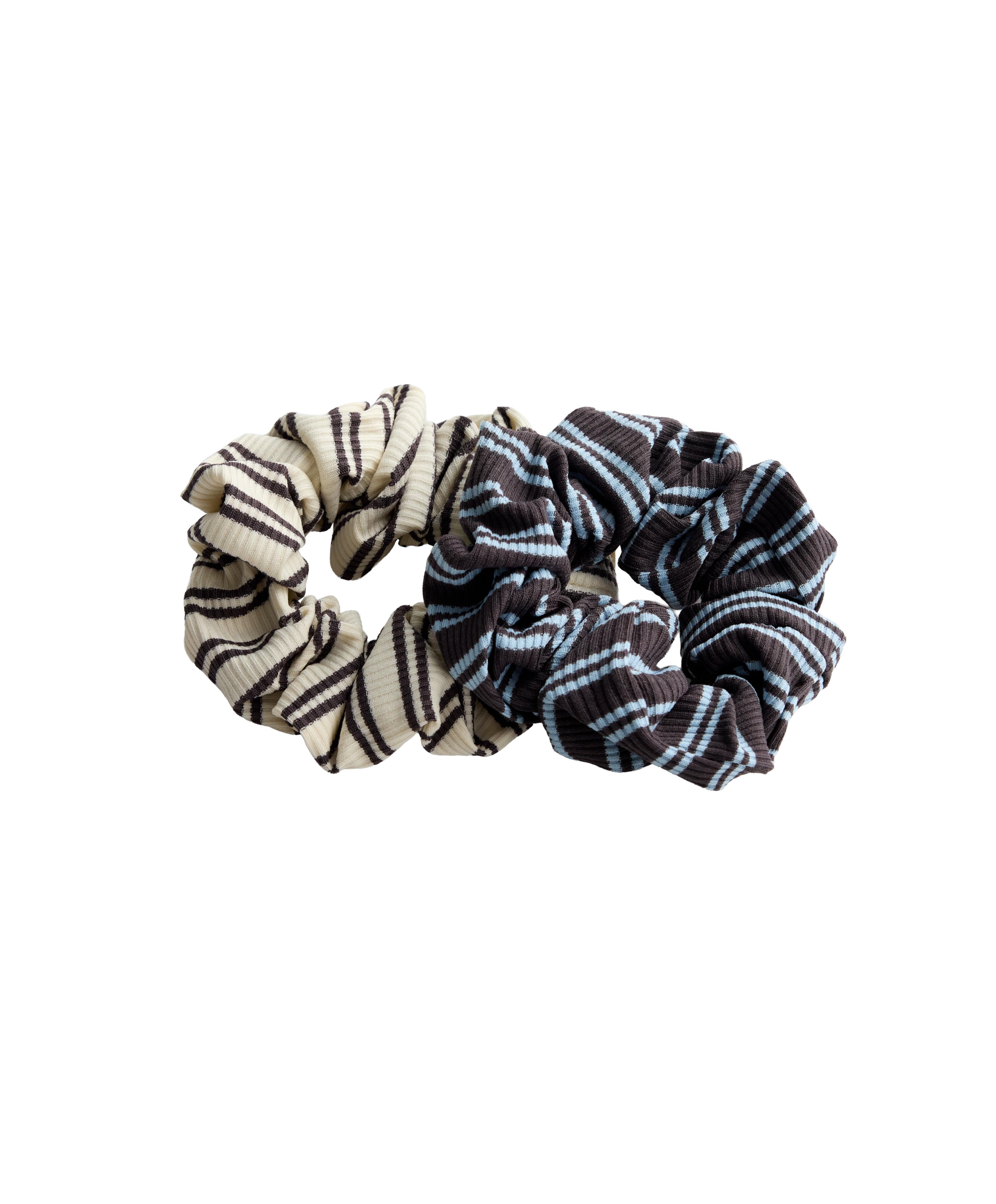 2 striped hair scrunchies — BLUE