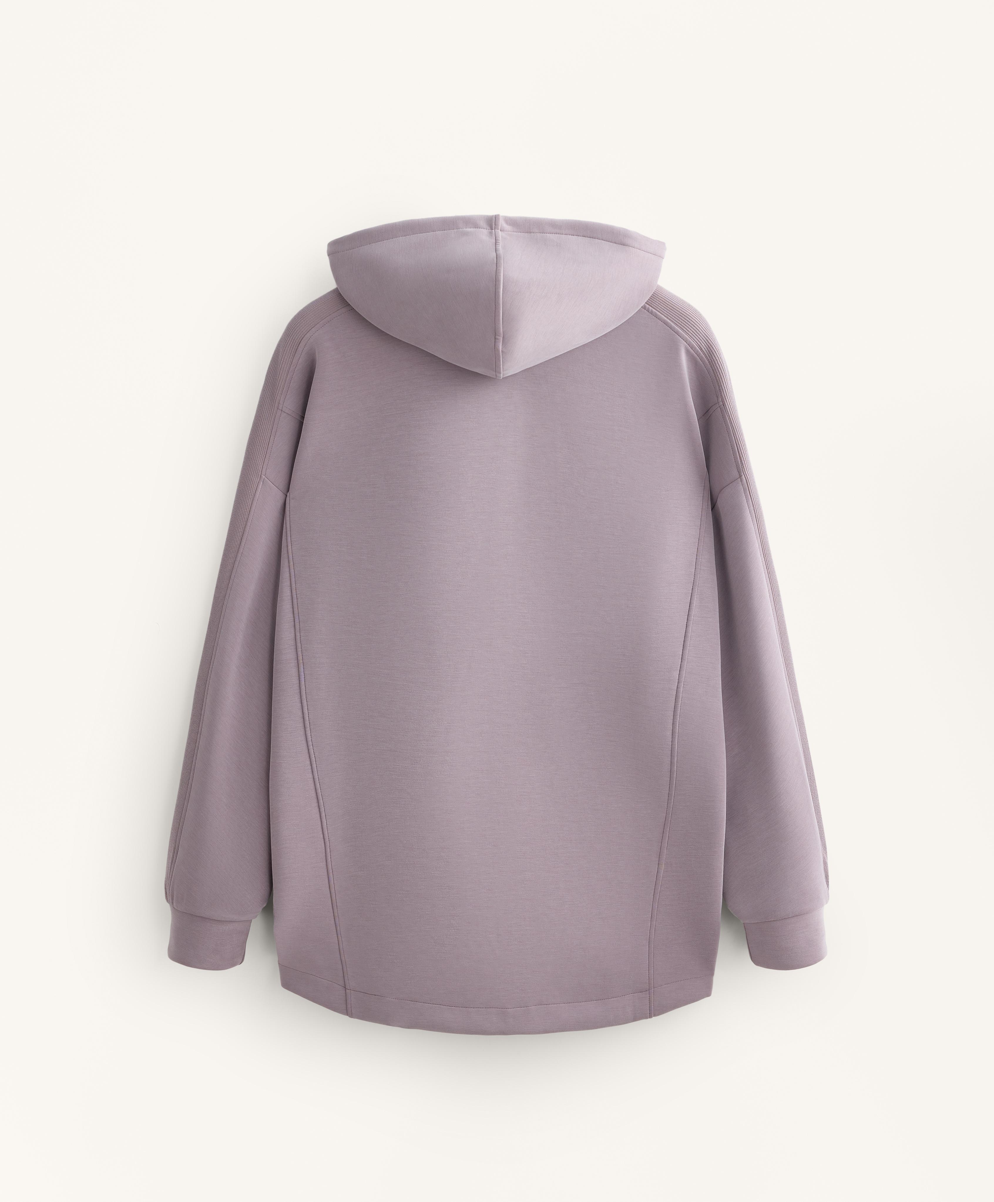 Lange Jacke mit Kapuze und gerippten Details aus gebürstetem Modal