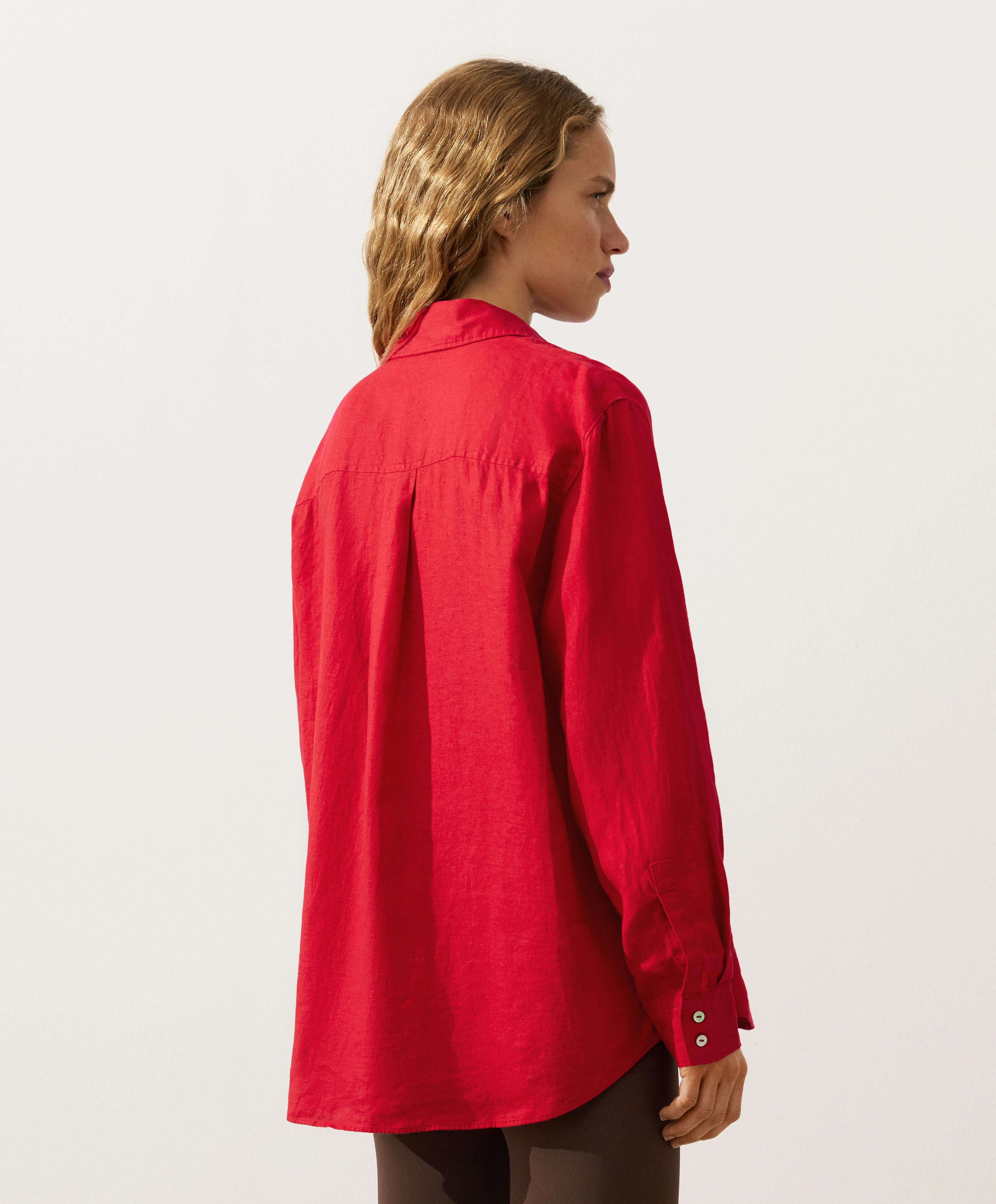 100% linen relaxed shirt — BRIGHT RED