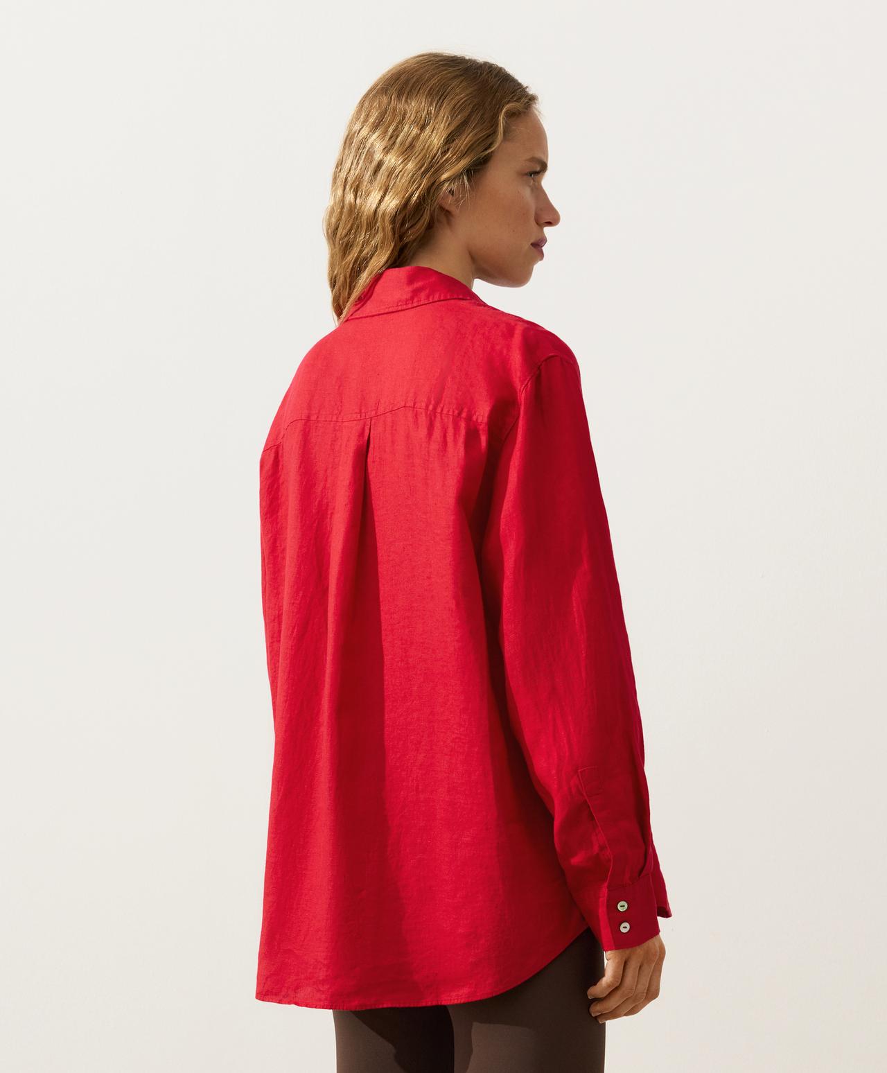 100% linen relaxed shirt — BRIGHT RED