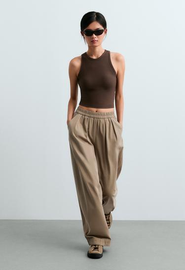 Long modal blend rib tank top — DARK BROWN 1