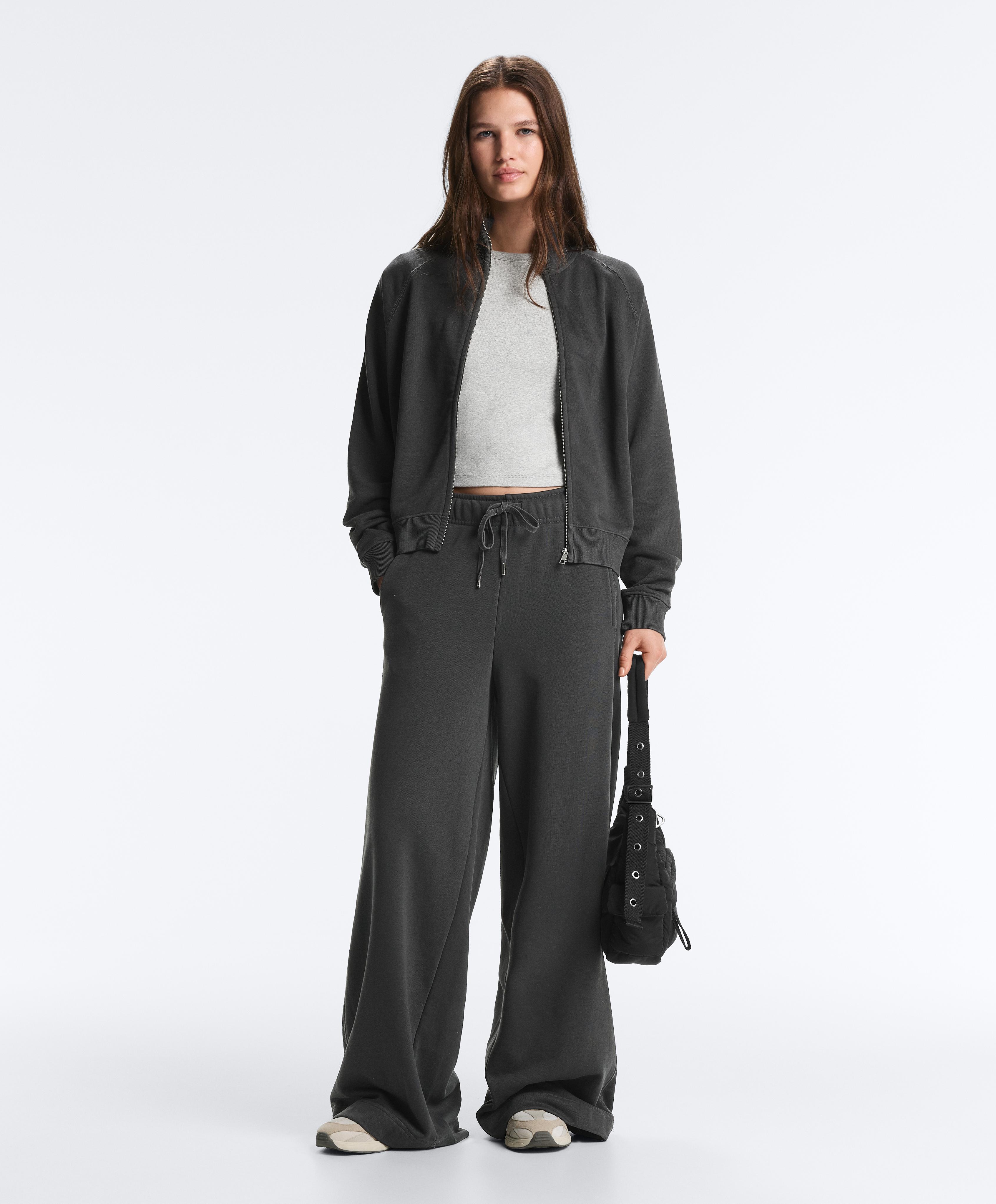 Fleece cotton blend straight-leg trousers — DARK ANTHRACITE