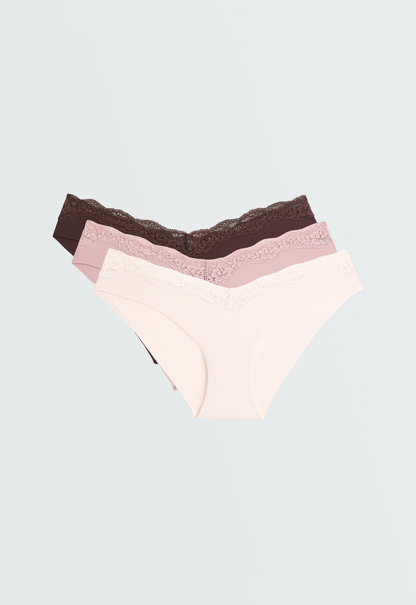 3 laser-cut lace and polyamide blend classic briefs — CHOCOLATE