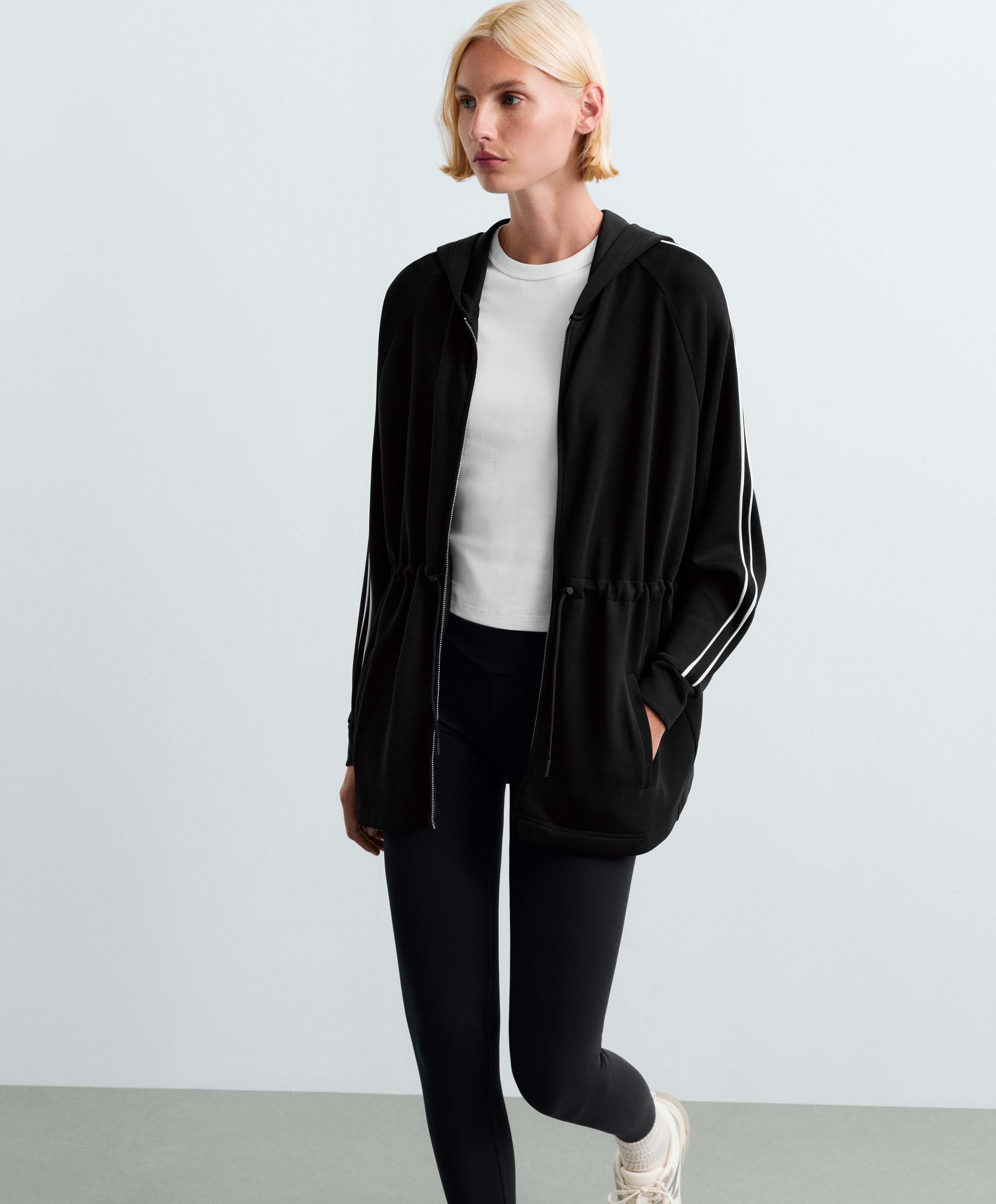 Long modal hooded jacket — BLACK
